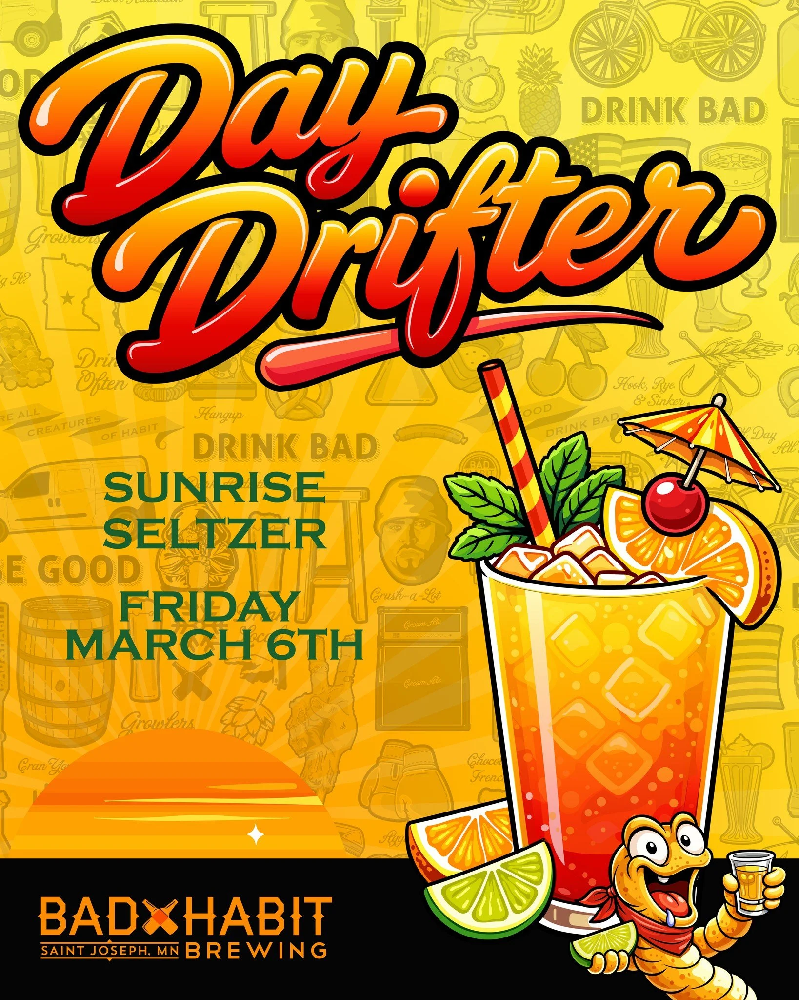 Something bright 🌅 is drifting your way... 

Meet Day Drifter - citrus with a splash of sunrise - pouring tonight! 

Tag your favorite Day Drinking, I mean Drifter, friend and get this one before it's gone. 

#badhabitbrewing #visitjoetown #daydrift