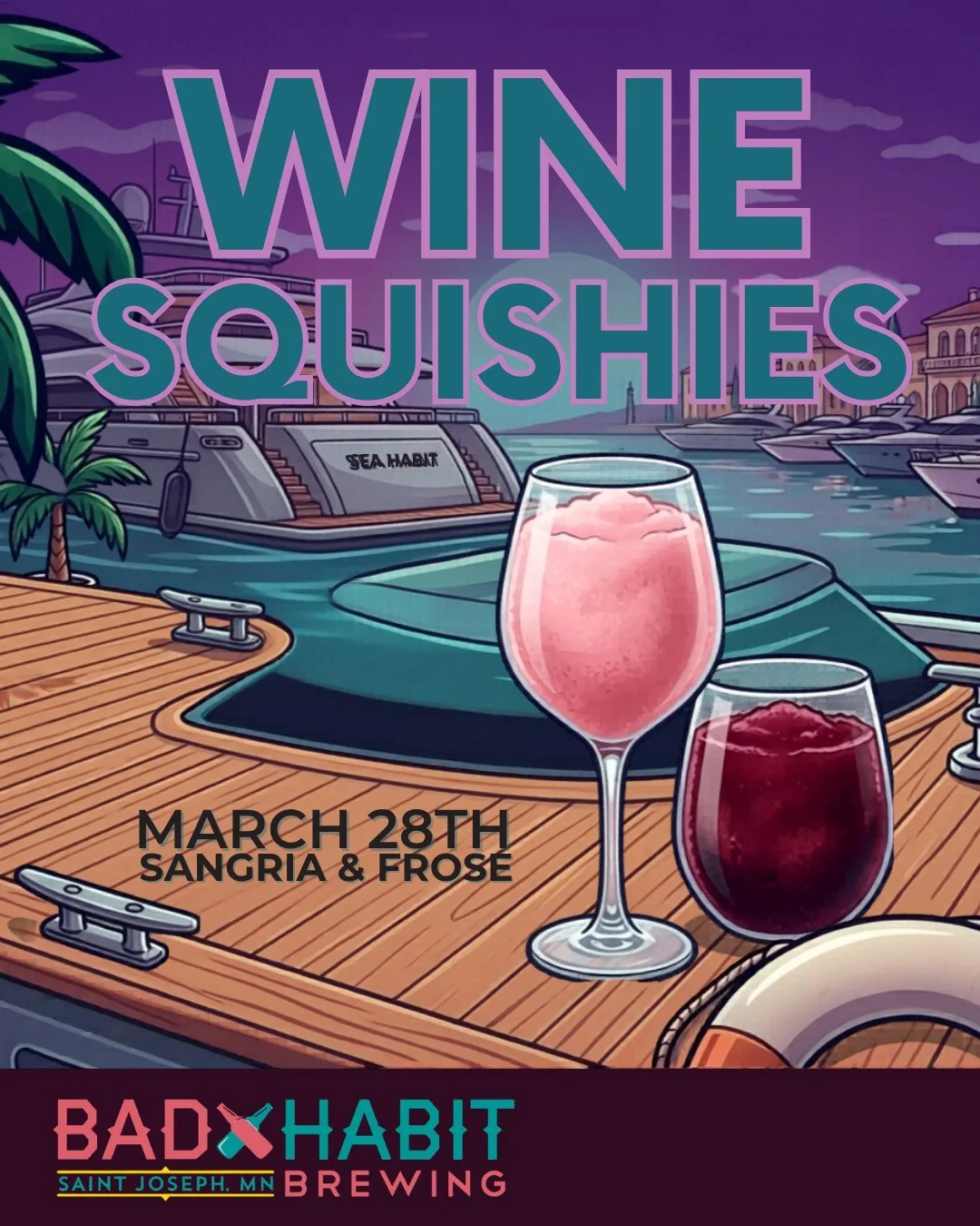 ⚓️ Escape to the marina this weekend for a taste of the yacht life! We&rsquo;re serving up a special release of our Wine Squishies on March 28th. 🌴

Treat yourself to the frozen perfection of Sangria and Fros&eacute;. Whether you're a captain or cre