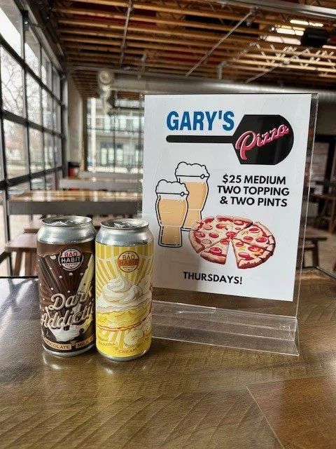 Dinner and dessert - we have your Thursday night plans right here! 🍕🍌

Every Thursday is Gary's Pizza night - get a two topping pizza and two pints for $25. Order in the taproom.

#badhabitbeer #visitjoetown #beerandpizza #datenight #happyhour #lad