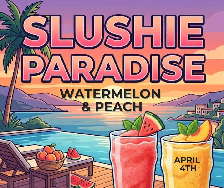 ☀️ Escape to Slushie Paradise! ☀️

Forget your worries and transport your taste buds this Satruday! We're releasing two, limited slushie flavors that are pure summer in a glass:

🍉 Crisp, refreshing WATERMELON
🍑 Sweet, smooth PEACH

It&rsquo;s the 