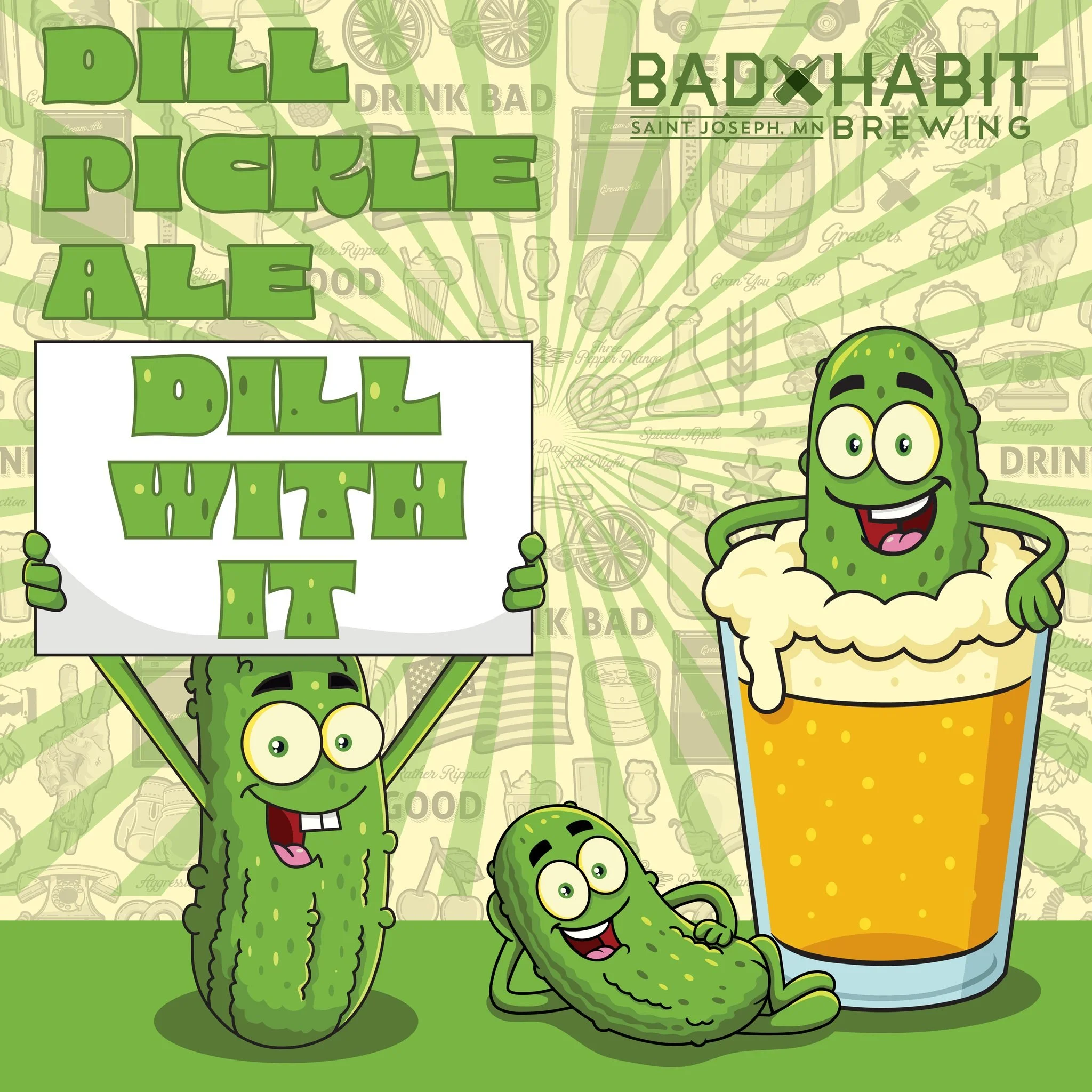 It's kind of a big DILL... Our Dill Pickle Ale is back this Saturday, April 25th! 

On tap ONLY, so get in and grab one before it's gone! #dillwithit 

Don't miss the Bloody Mary Bar @ Bad Habit Brewing in St. Joseph, MN event on Sunday. 

#badhabitb