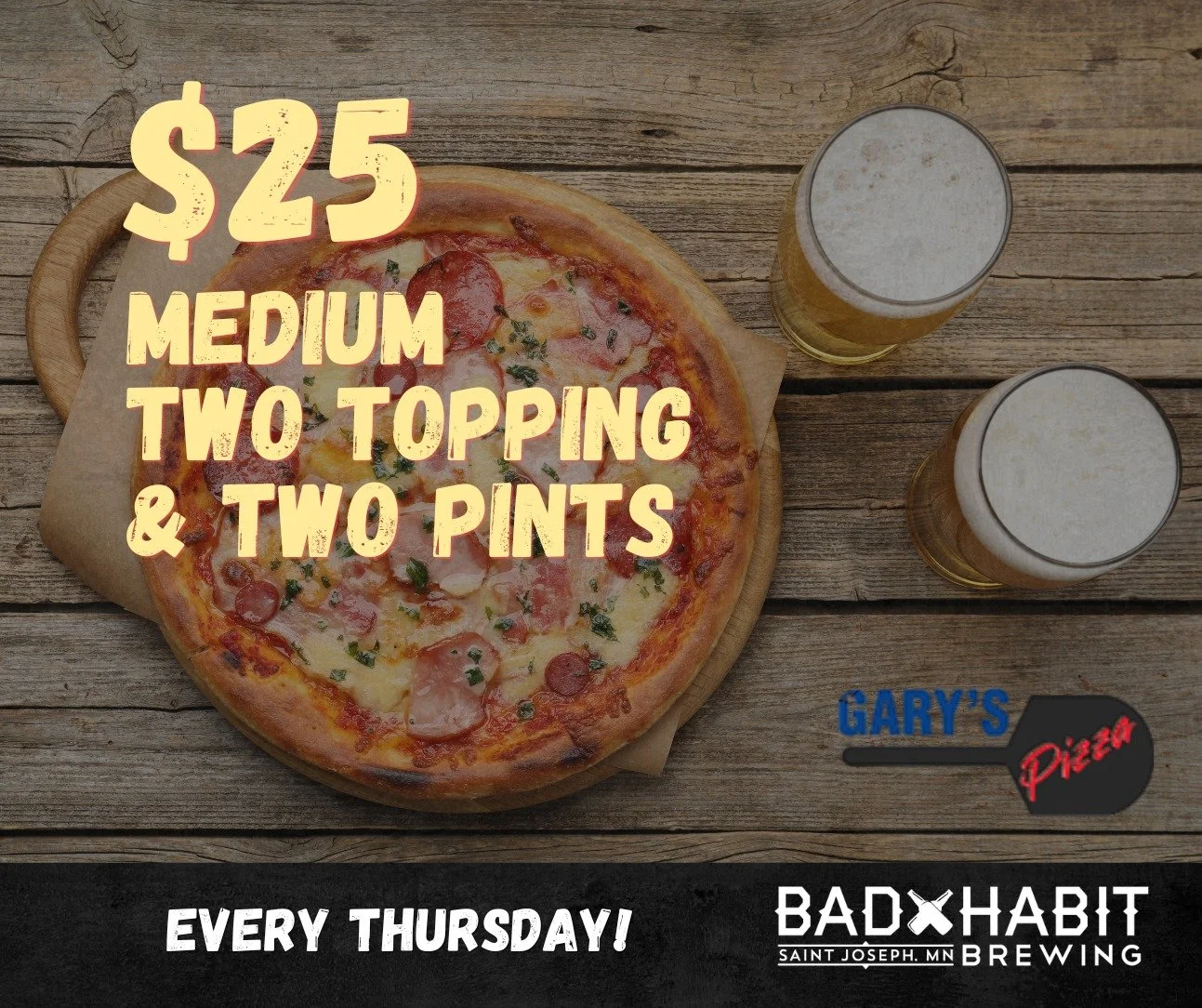 Is it 5 o'clock yet? The patio is looking perfect for beer and Gary's Pizza  night at Bad Habit! 

Order in the taproom. See you soon! 

#badhabitbrewing #beerandpizza #visitjoetown