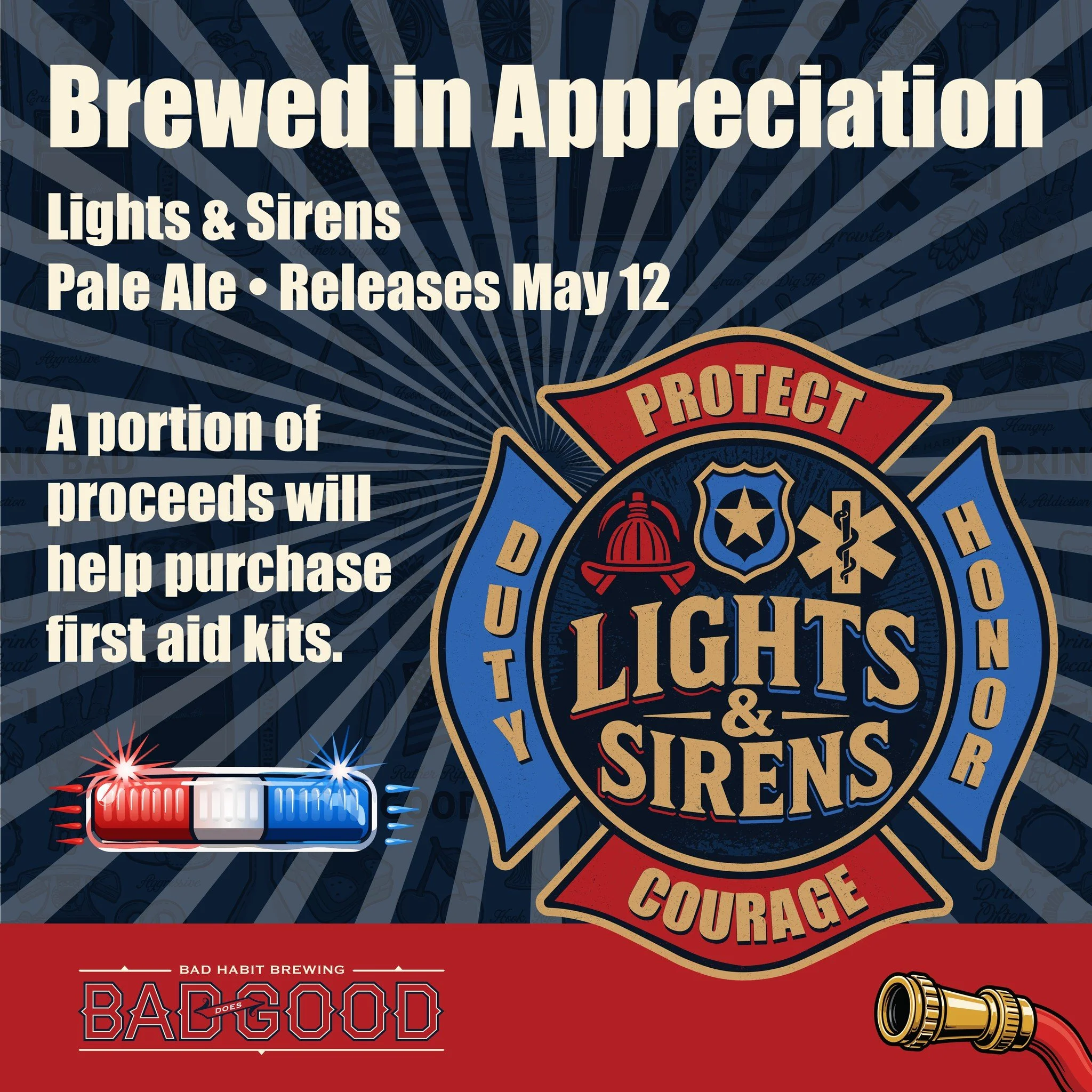 💥Wee-OO! Wee-OO! Wee-OO!💥 Lights &amp; Sirens Pale Ale is releasing today! 

Dedicated to our local first responders, this isn't just about a great beer; it&rsquo;s about giving back to the people who keep us safe. A portion of every pour goes dire