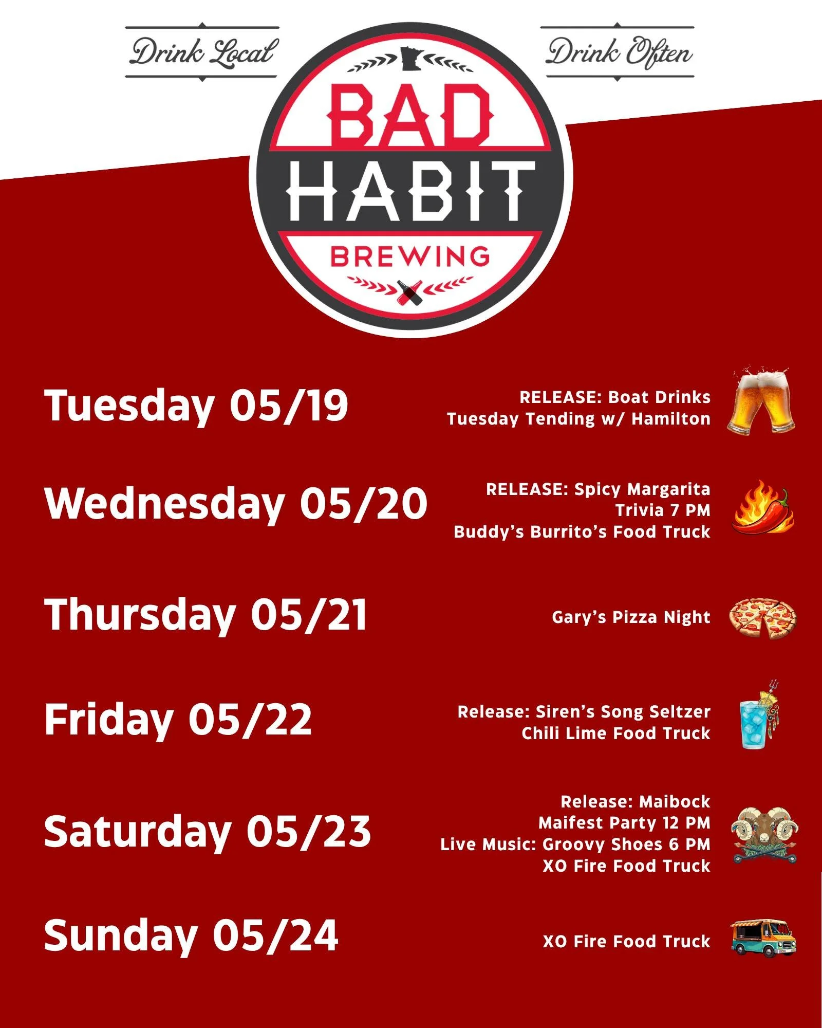 The weekly lineup is officially locked in. 🔒 Tag a friends and drop a comment with the event you're looking forward to this week! 👇

#badhabitbrewing #weeklyevents #visitjoetown #drinklocal #patioparty
