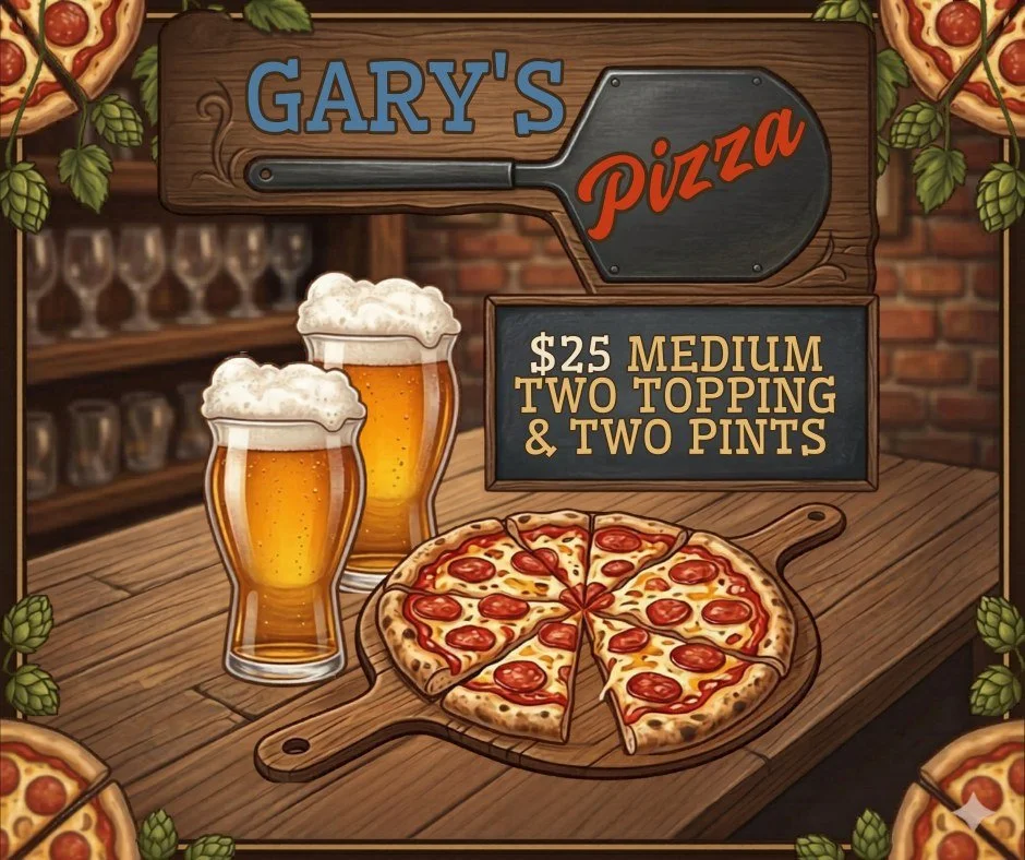 Who's hungry (and thirsty)?! It's beer and Gary's Pizza night - get a medium 2-topping pizza + 2 pints for $25. 

Order in the taproom. See you soon! 

#badhabitbrewing #visitjoetown #beerandpizza #drinklocal #eatlocal