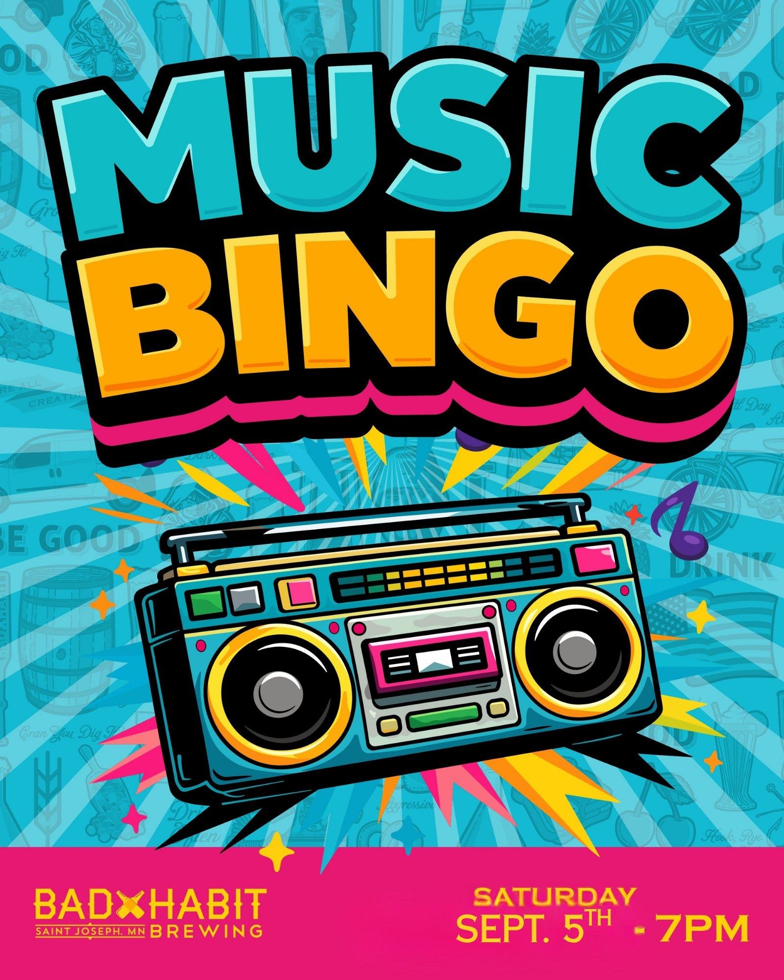 MUSIC BINGO! This Saturday from 7-9 PM in the taproom. 

#badhabitbrewing #visitjoetown #musicbingo #events