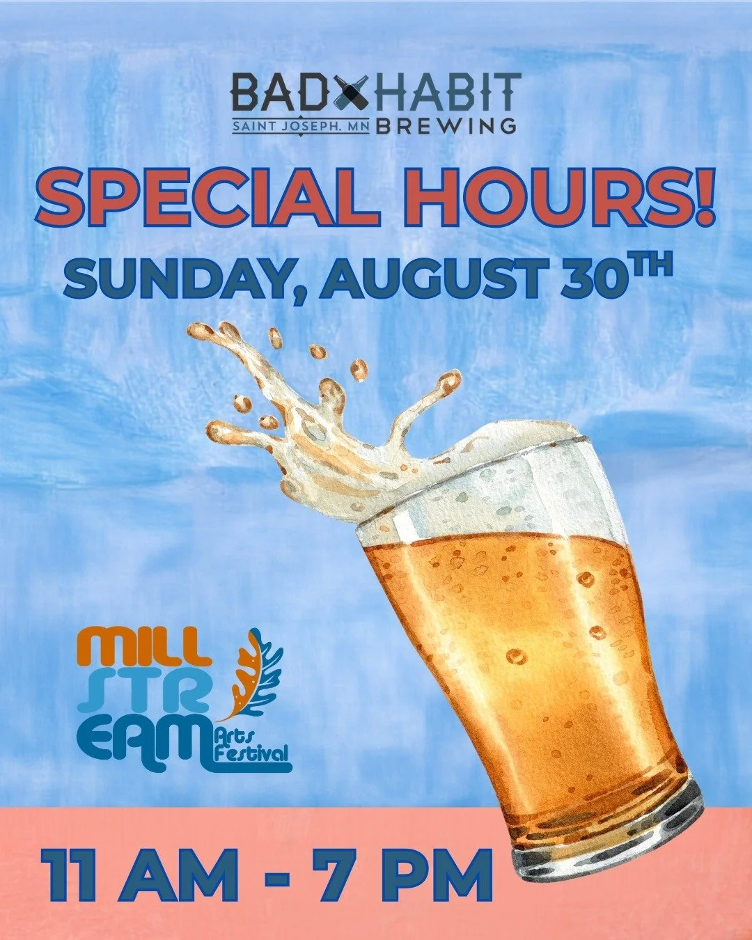 The taproom will be open at 11:00 AM on Sunday, August 30th for the Millstream Arts Festival, in downtown St. Joseph! 

#badhabitbrewing #visitjoetown #millstreamartsfestival #events