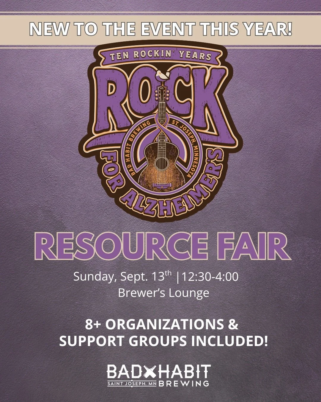 New to Rock for Alzheimer's this year - we will have a resource fair from 12:30-4:00 in the Bad Habit Brewing Company Brewer's Lounge! Stop by to talk with local organizations and support groups providing support in our area. 

#badhabitbrewing #visi