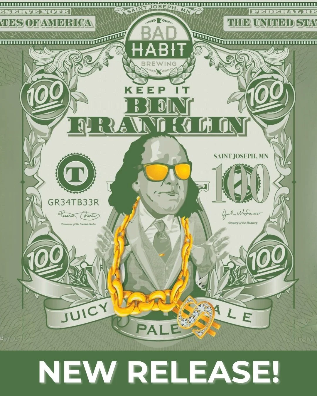 Indulge in the wit and wisdom of 'Keep It Ben Franklin', a juicy pale ale that is as crafty as the man himself. 

Back in the taproom TODAY! 

#badhabitbrewing #visitjoetown #beerrelease #keepitbenfranklin
