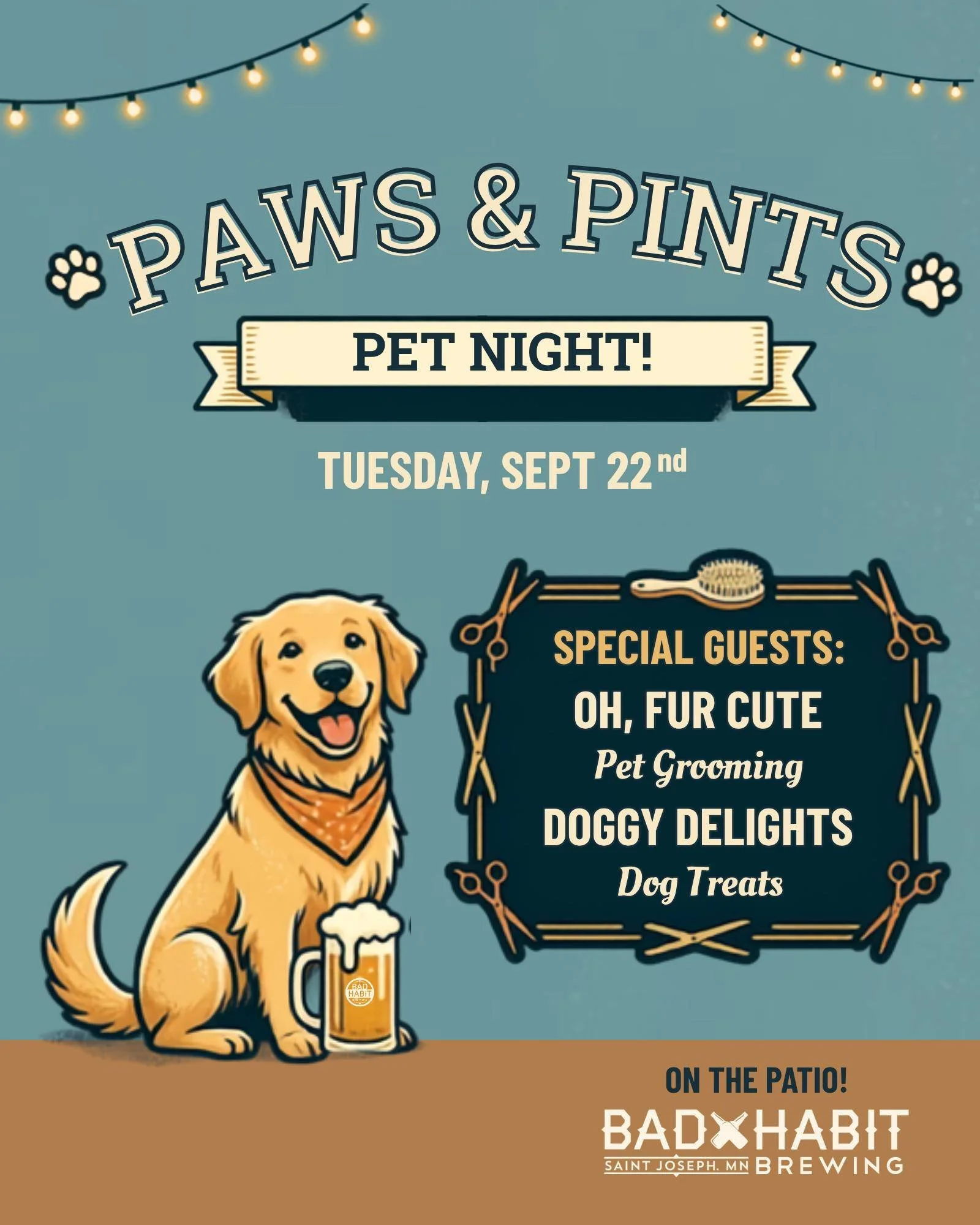🐾Paws &amp; Pints🍻 on the Patio this Tuesday, September 22nd! Grab your leash and head to Bad Habit to enjoy a fresh brew in the fresh air. 

Special Release: Oh, For Cute Strawberry Rhubarb Mojito for the humans. 

Oh, Fur Cute Mobile Pet Grooming