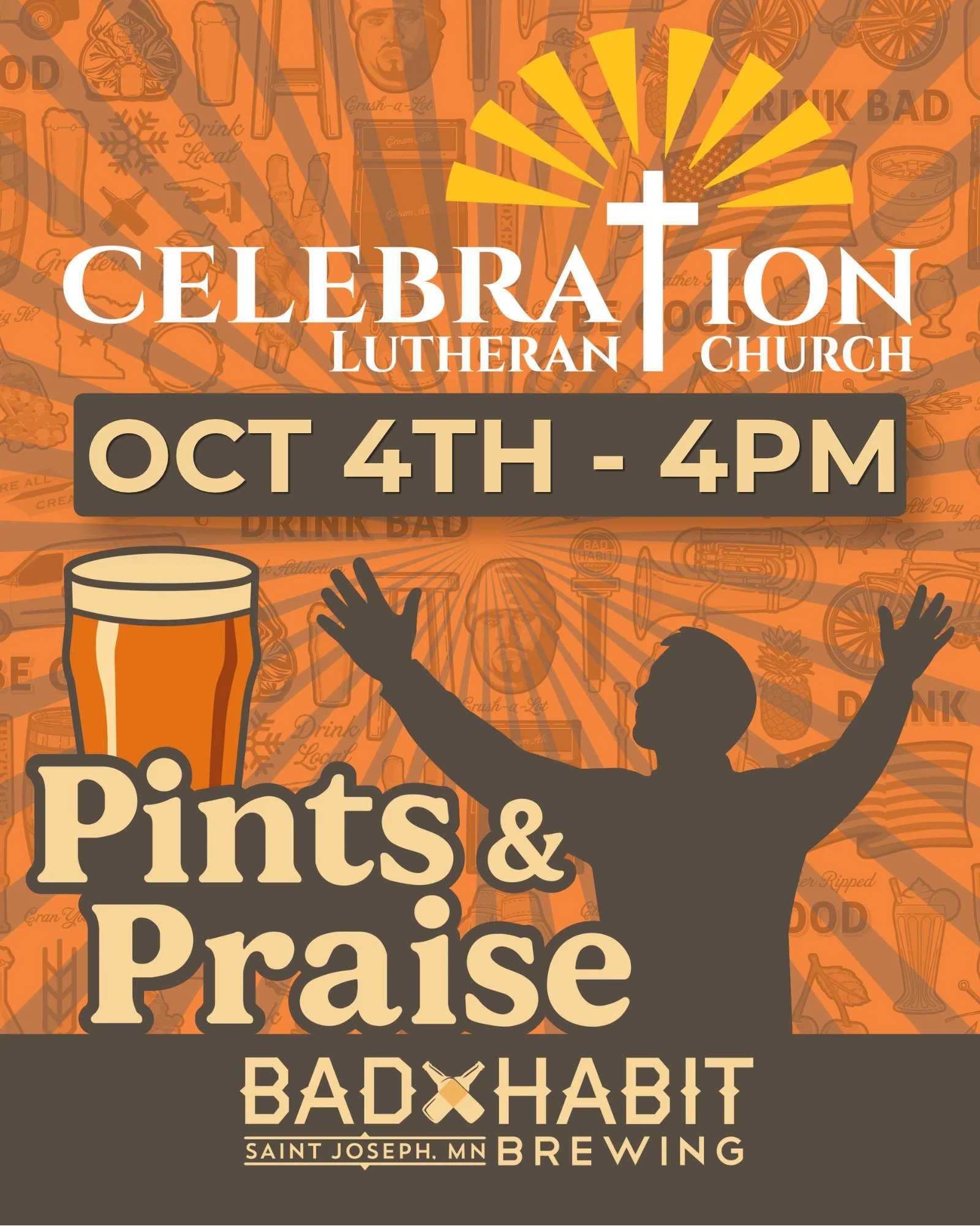 Pints and Praise this Sunday, October 4th at 4:00 PM in the Brewer's Lounge. All are welcome! Live music, community, and of course, pints! 

#badhabitbrewing #visitjoetown #pintsandpraise