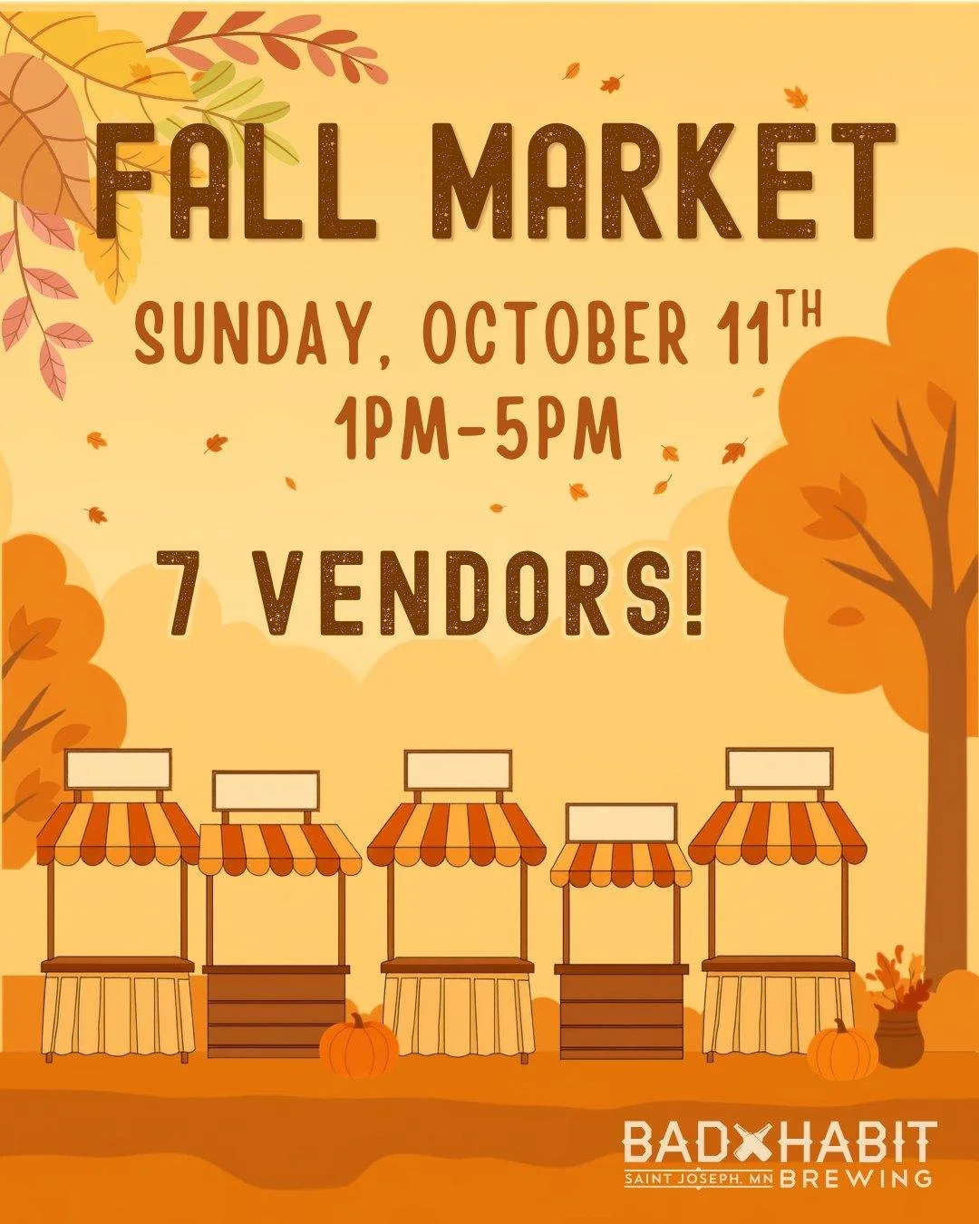 Pints, pumpkins, and local pop-ups! 🍁🍺

Spend your Sunday afternoon with us at Bad Habit Brewing. We&rsquo;ve lined up 7 awesome local vendors offering handmade goods, artisan crafts, and gourmet treats&mdash;all paired with fresh craft beverages o