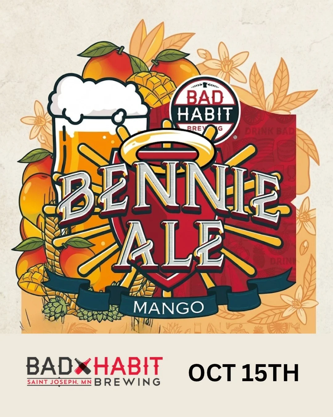 We have a special little treat for College of Saint Benedict and Saint John's University  Bennie Day... 

Grab a pint of Mango Bennie Ale (limited release!) and a seat for #musicbingo with your friends this Thursday. 

#badhabitbrewing #visitjoetown 