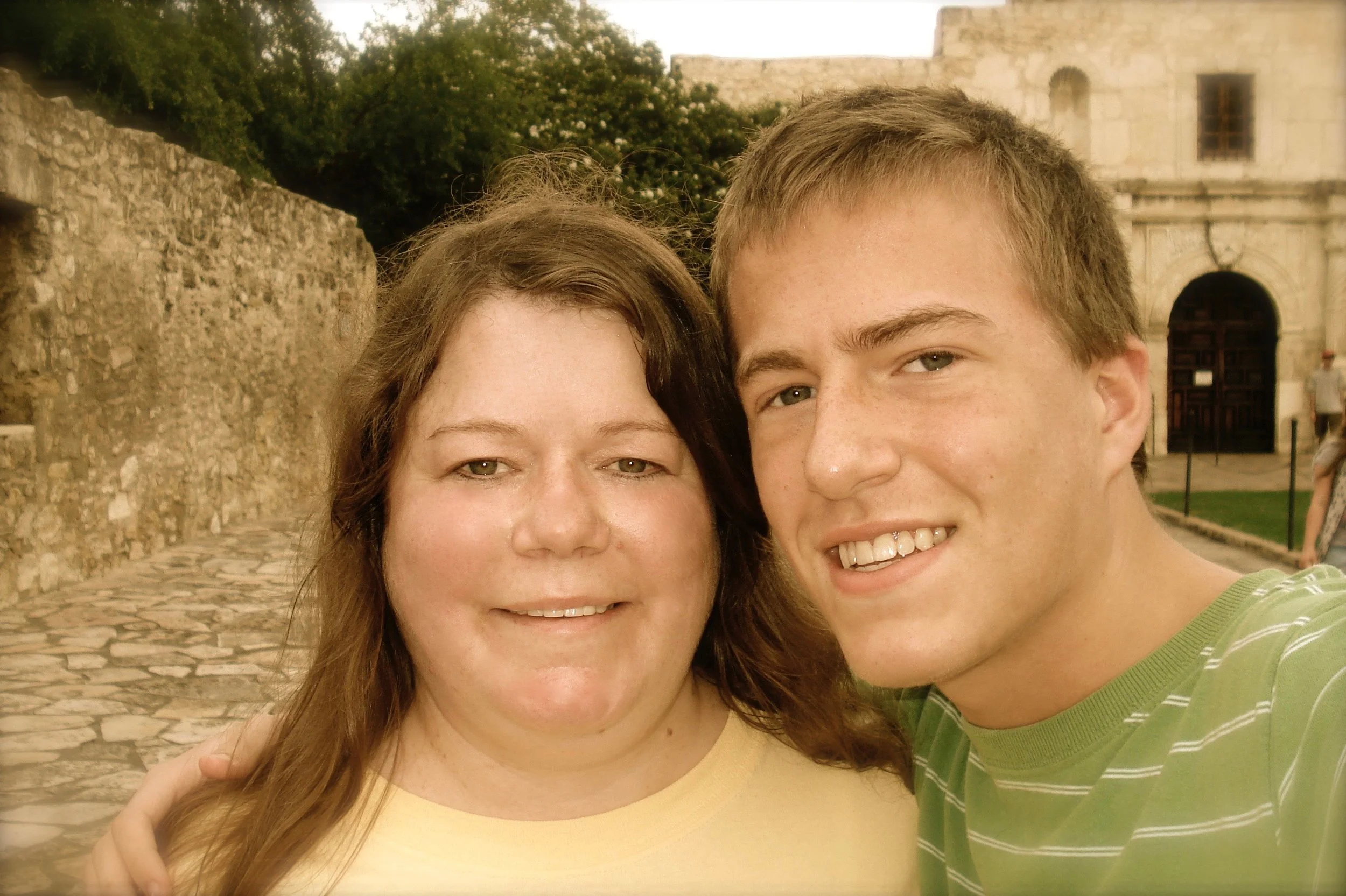 My mother and I. Photo taken at the Alamo in San Antonio, TX, circa 2009. 