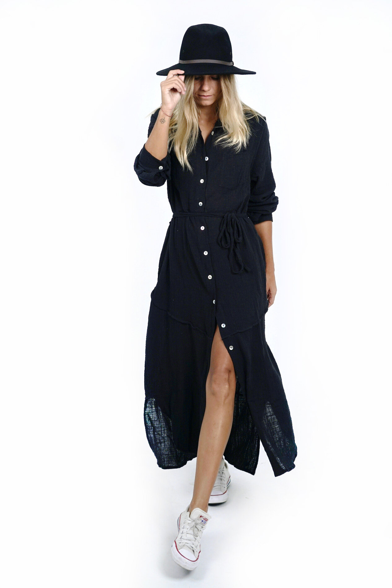BLACK SHIRT DRESS LONG