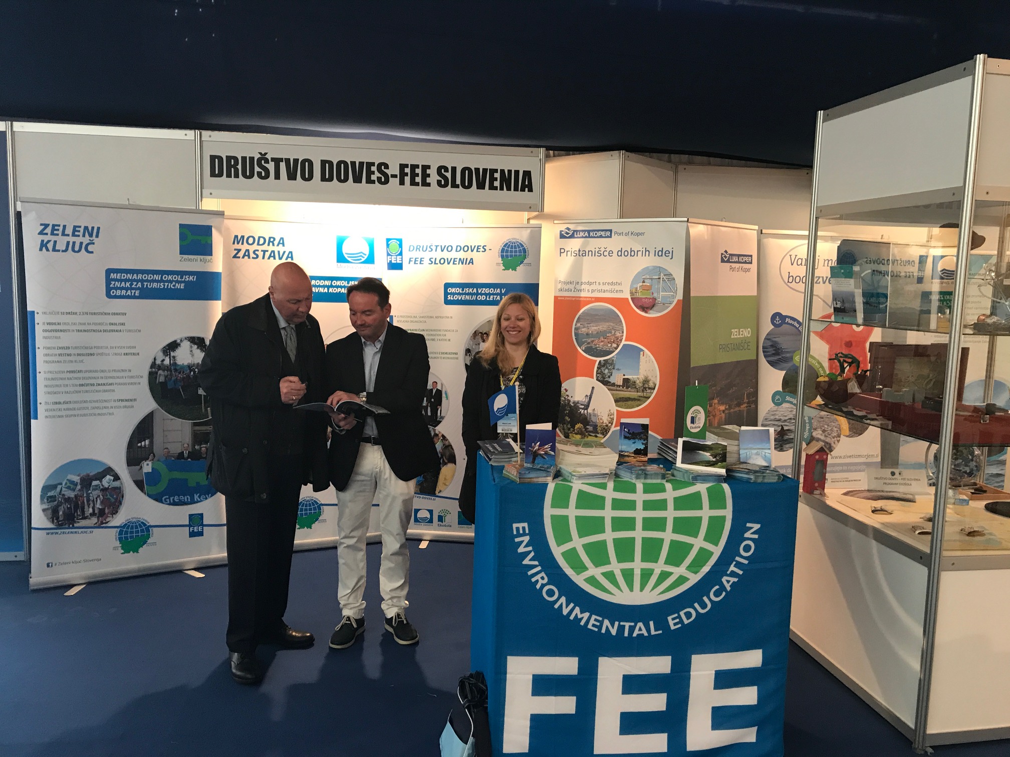 Društvo DOVES-FEE Slovenia's boot at Internautica Boat Show 2017 and Mr. Roberto Perocchio, Chairman of ICOMIA Marina Group, Mr. Fiorenzo Lupieri, President of Društvo DOVES-FEE Slovenia and Milena Lukić, National Green Key operator