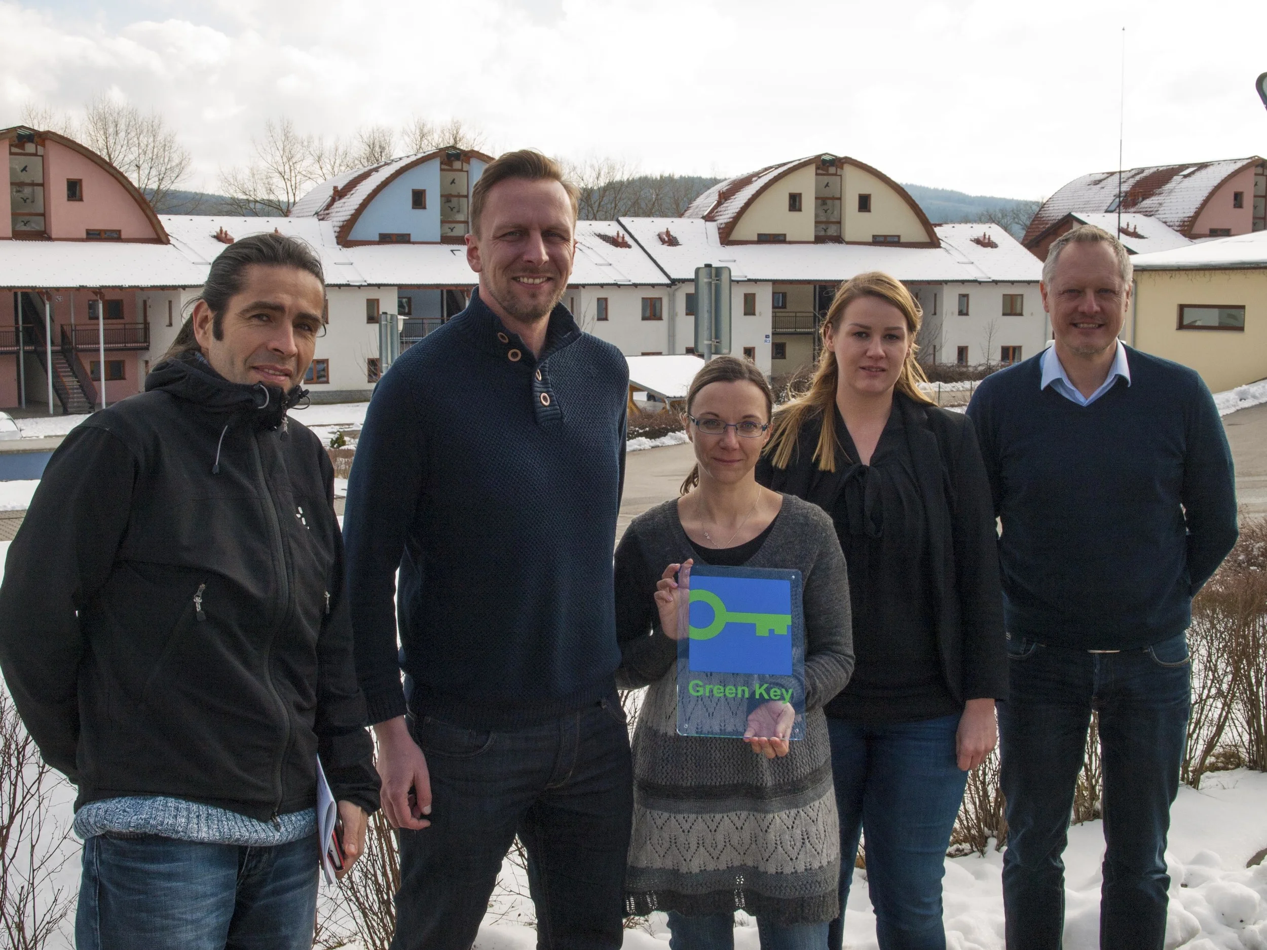 From Left: Robert Lorenz (German Green Key national operator), Václav Hobora (General Manager of Landal Marina Lipno), Alena Alova (Front Office Manager of Landal Marina Lipno), Anne Glas (Sustainability and CSR officer of Landal GreenParks) and Finn Bolding Thomsen (International Director of Green Key)