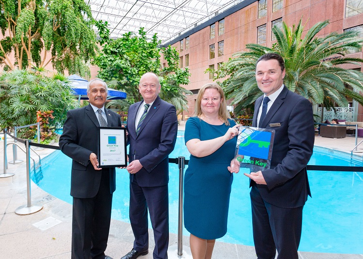 Mohamed Rahemanji (Chief Engineer, Sheraton Skyline), Paul Todd (Accreditations Manager, Keep Britain Tidy), Lynsey Atherton (Green Key National Operator, Keep Britain Tidy), Thierry Henrot (General Manager, Sheraton Skyline)