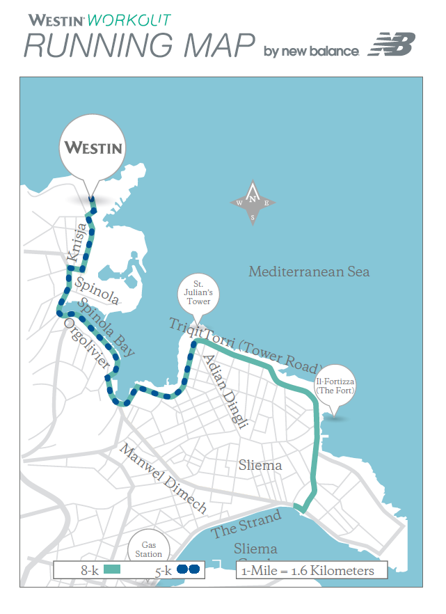 © Westin Dragonara Resort - Running map provided in each of the guest rooms