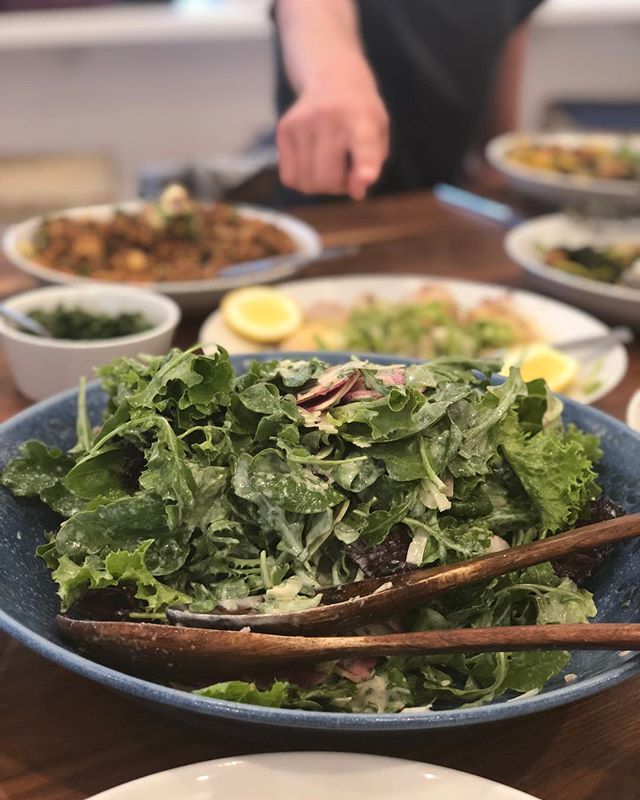 mixed lettuces with yogurt dressing. made vegan with @kitehillfoods almond yogurt by @emilyelizabethbateman! #gjelina #cookbookclub