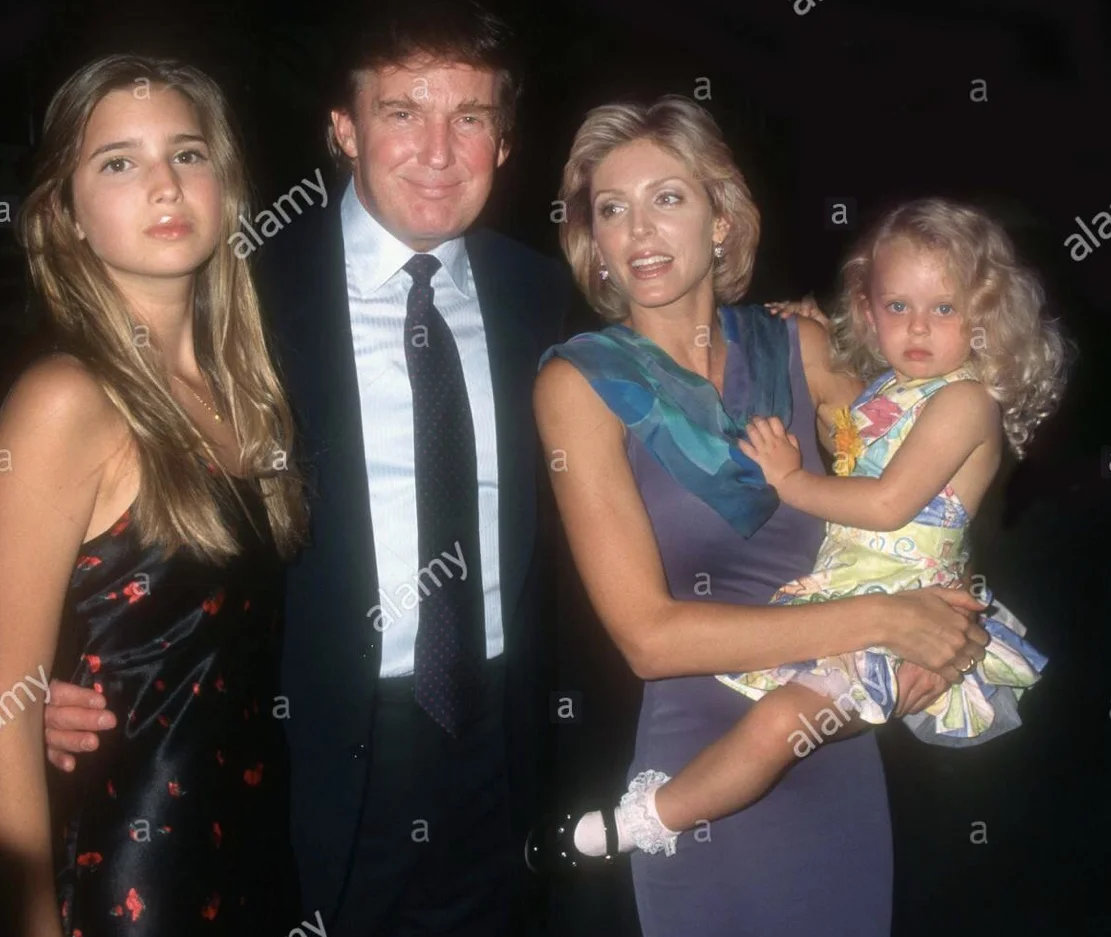 Trump in 1996. Married to Marla Maples holding their daughter, Tiffany, but his hand on teenage Ivanka’s waist