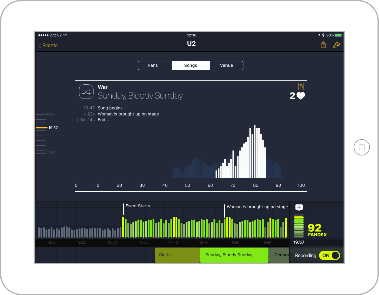 Annotate and analysis an event Sensors capture an event in real-time, recording sounds level, movement and reactions. This data is augmented by annotation such track or action on the field.