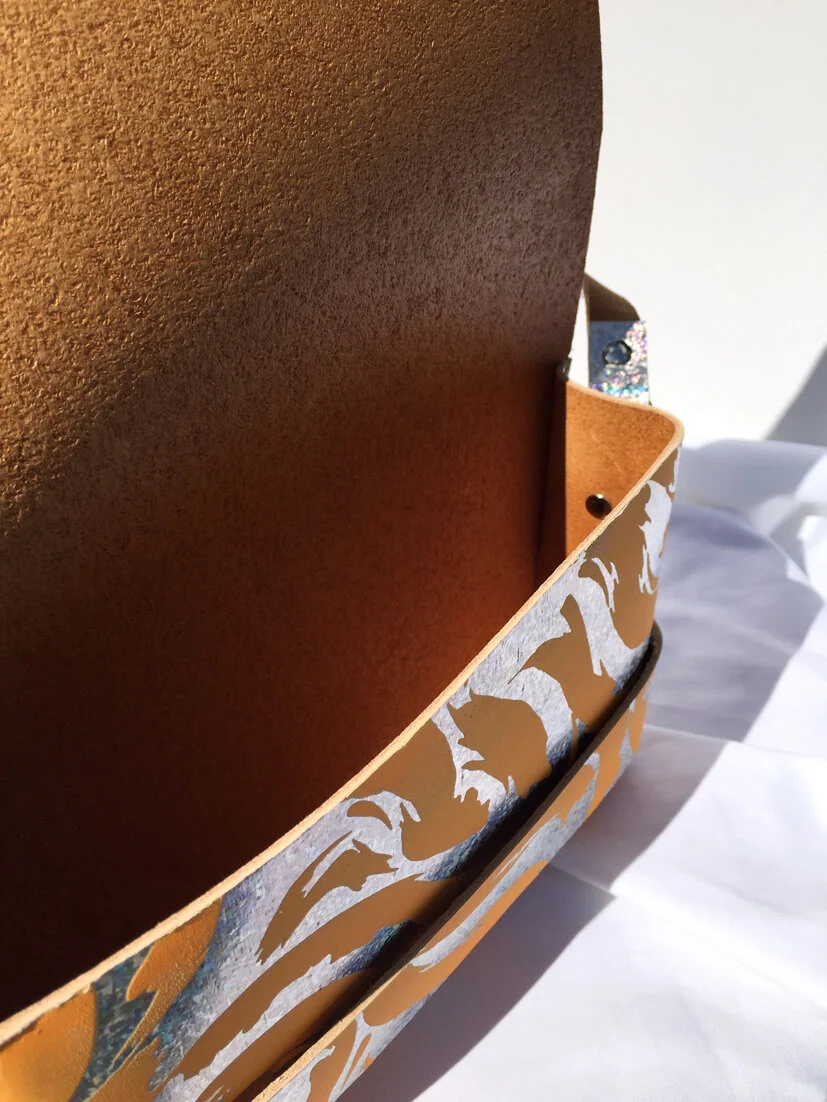 3 Joanna Vanderpuije screenprinted shoulder bag silver orange print inner.jpg