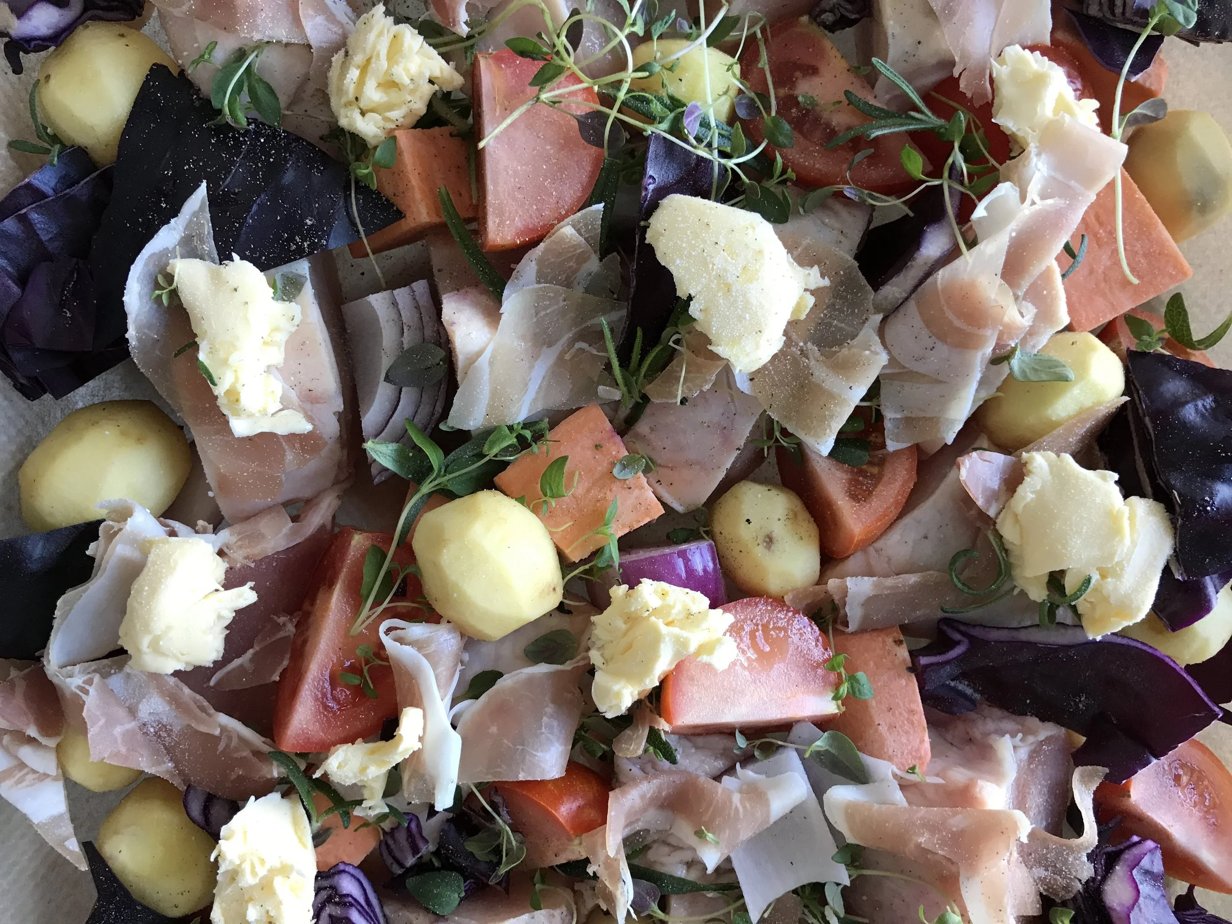 One-tray-bake med pesto 