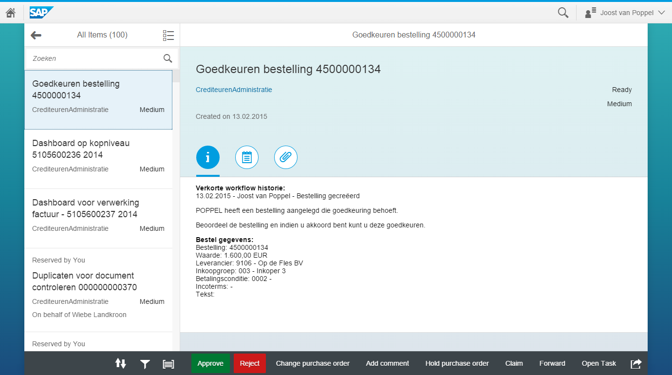 SAP Fiori app "My inbox"