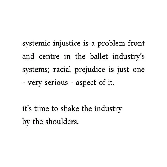 I&rsquo;ve been trying to keep my feed quiet this week to give more space for black voices. I&rsquo;ve been listening to, learning from, reflecting and engaging with black and POC artists - old friends and new ones. From these reflections, combined with years in the industry in which I became increasingly aware and impacted by my colleagues&rsquo; and my own issues as dance artists, I felt compelled to write this post. I write and share it now because black and POC artists still experience injustice in the industry and now is the time to bring their voices centre stage and REALLY listen. As a white-passing (half-Asian) artist I acknowledge that I am privileged and have benefitted from this flawed and archaic system. I also have many years experience in the industry. With these factors in mind I feel a responsibility to use my voice and my platform at this moment, as an act of solidarity and call to action. I love dance and I love to dance, as do dancers all over the world. But in the c