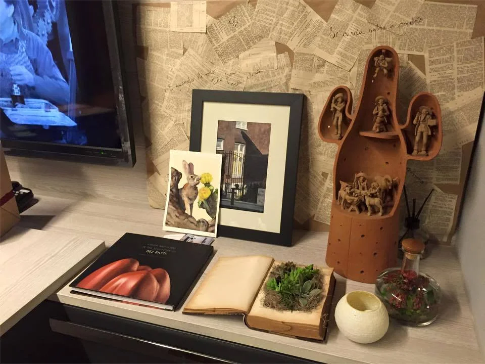 At the back, No Bikes, watercolor on paper from the Amsterdam series and a watercolor study. Photo by Amelia Tarozzo.
