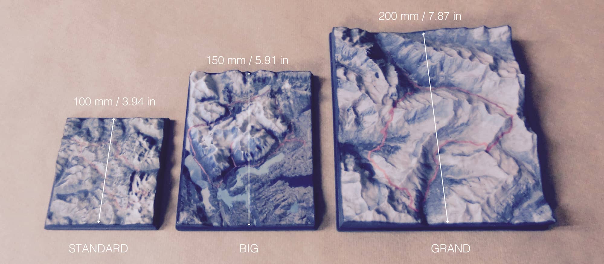 Sizes are measured by the length of the longest side. Upload your track and see how it will look: Loop trails tend to render more square, while linear trails might become rectangular.