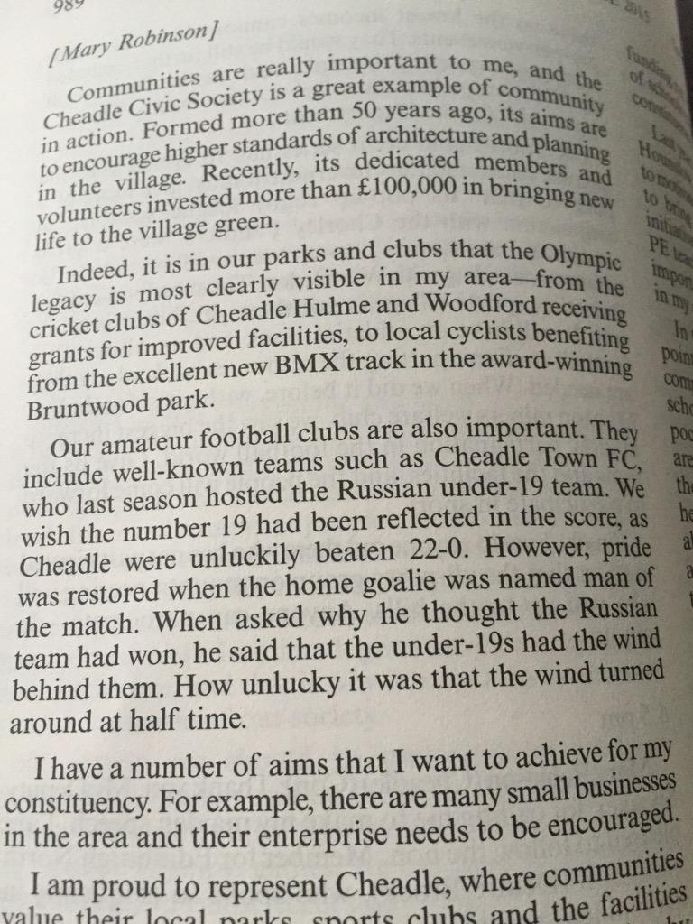 Cheadle Town's mention in recent parliamentary debates
