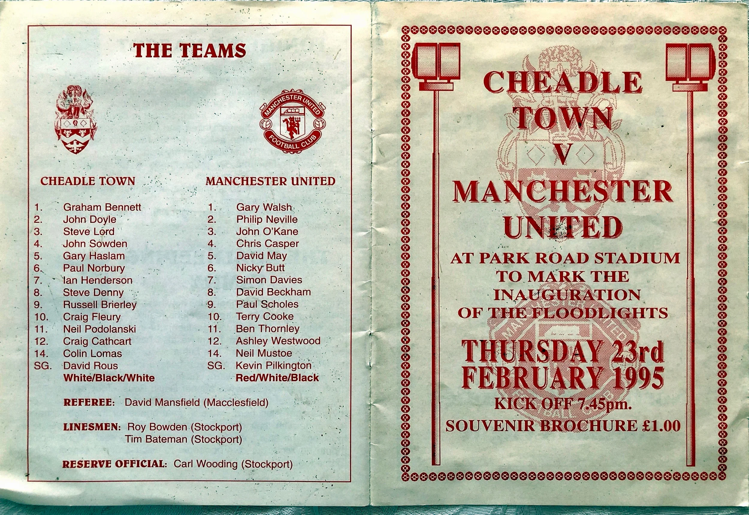 The programme from that match vs Manchester United. Some very famous names on that United roster!