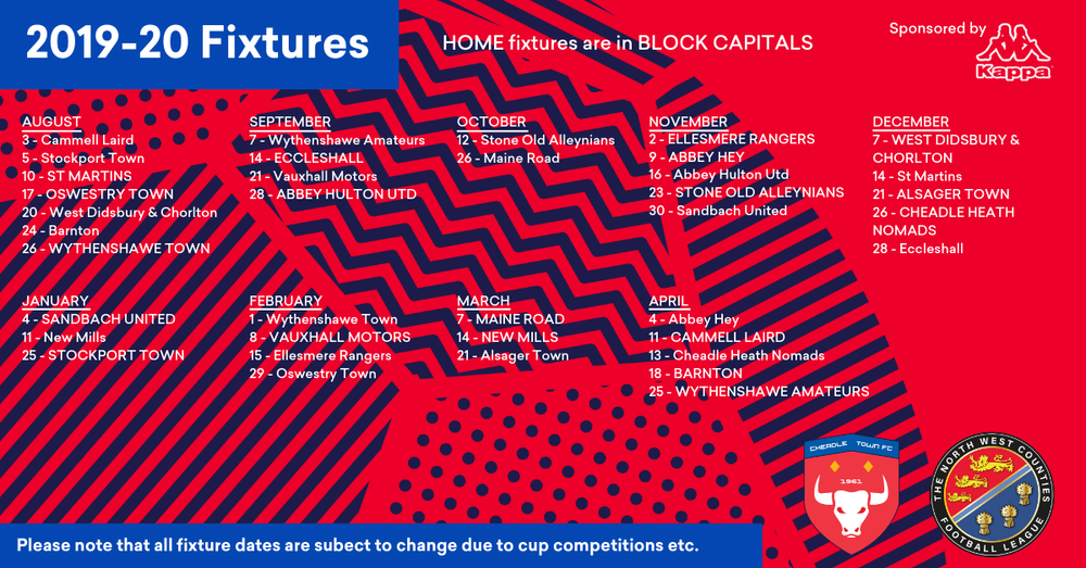 Nwcfl Fixtures For 19 Released Cheadle Town Football Club