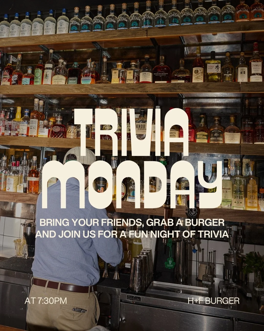 Monday night plans, solved. Bring your smartest friends, grab a burger and put those random facts to work. Trivia starts at 7:30 PM at H+F Burger. No studying required 🍔