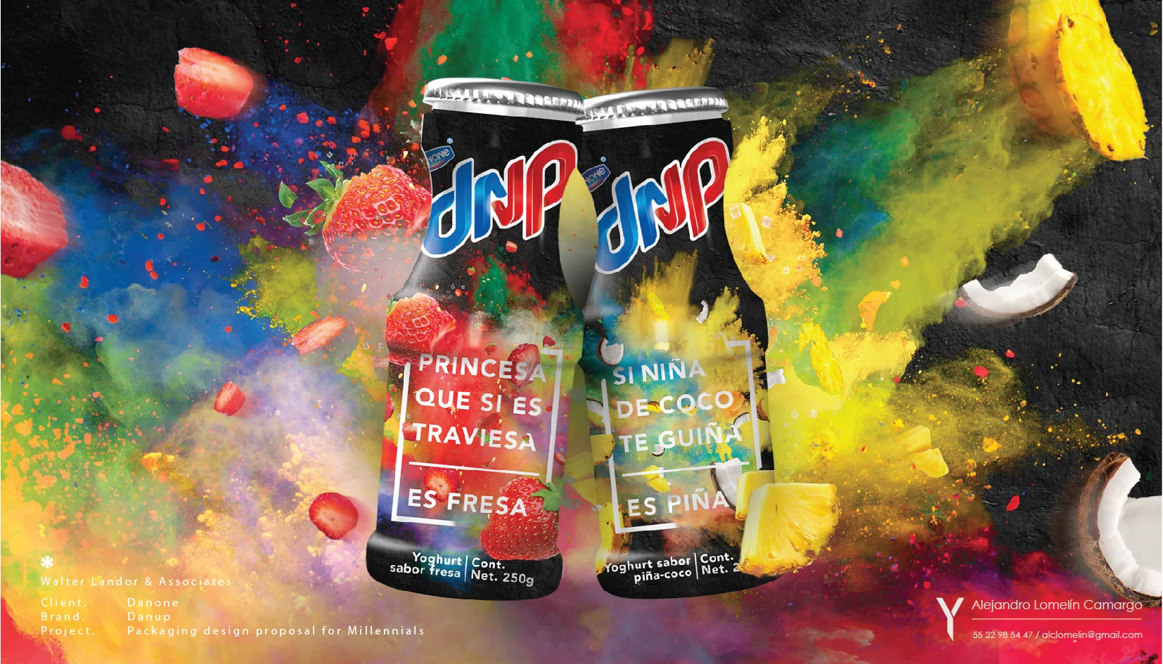 Packaging & key visual design. Danup is a product for young people in need of new attractive and adapted products for them, that´s the reason i created this millennial proposal for the brand. .