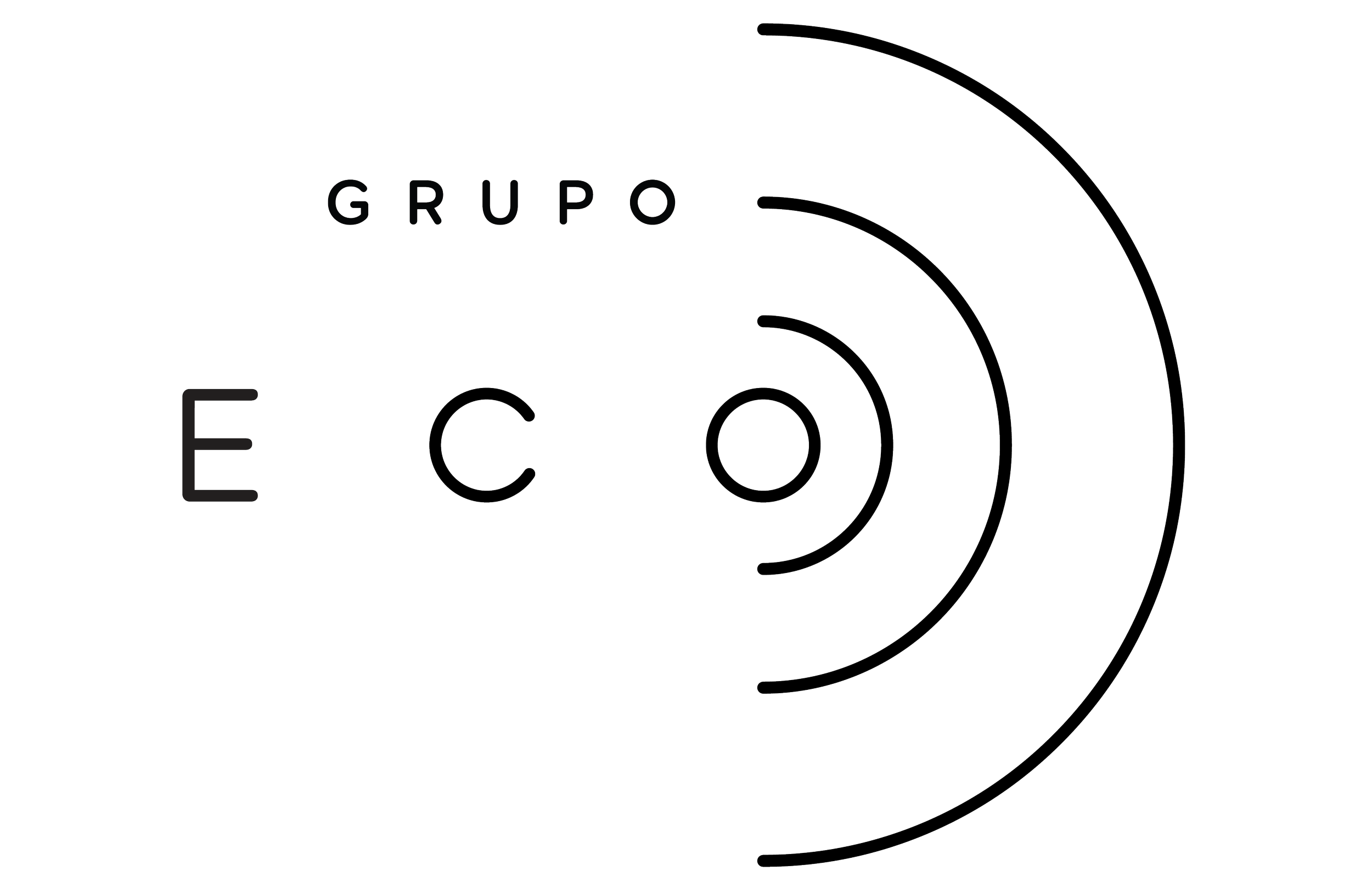 Logo with the words E C O and the word GRUPO above it, featuring a circular design with concentric curved lines.