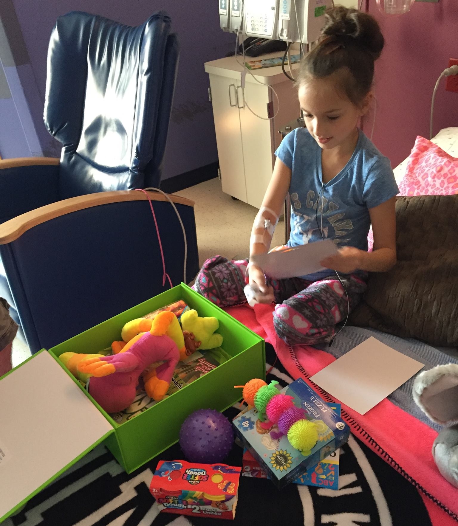 “Thank you so Much for this Kind Gift to see this Beautiful girl Smile like this Melts our Heart!! Being on Isolation and not being able to leave the Hospital room this precious gift has made Our little Hayden's Day!!! You are Truly Angels”