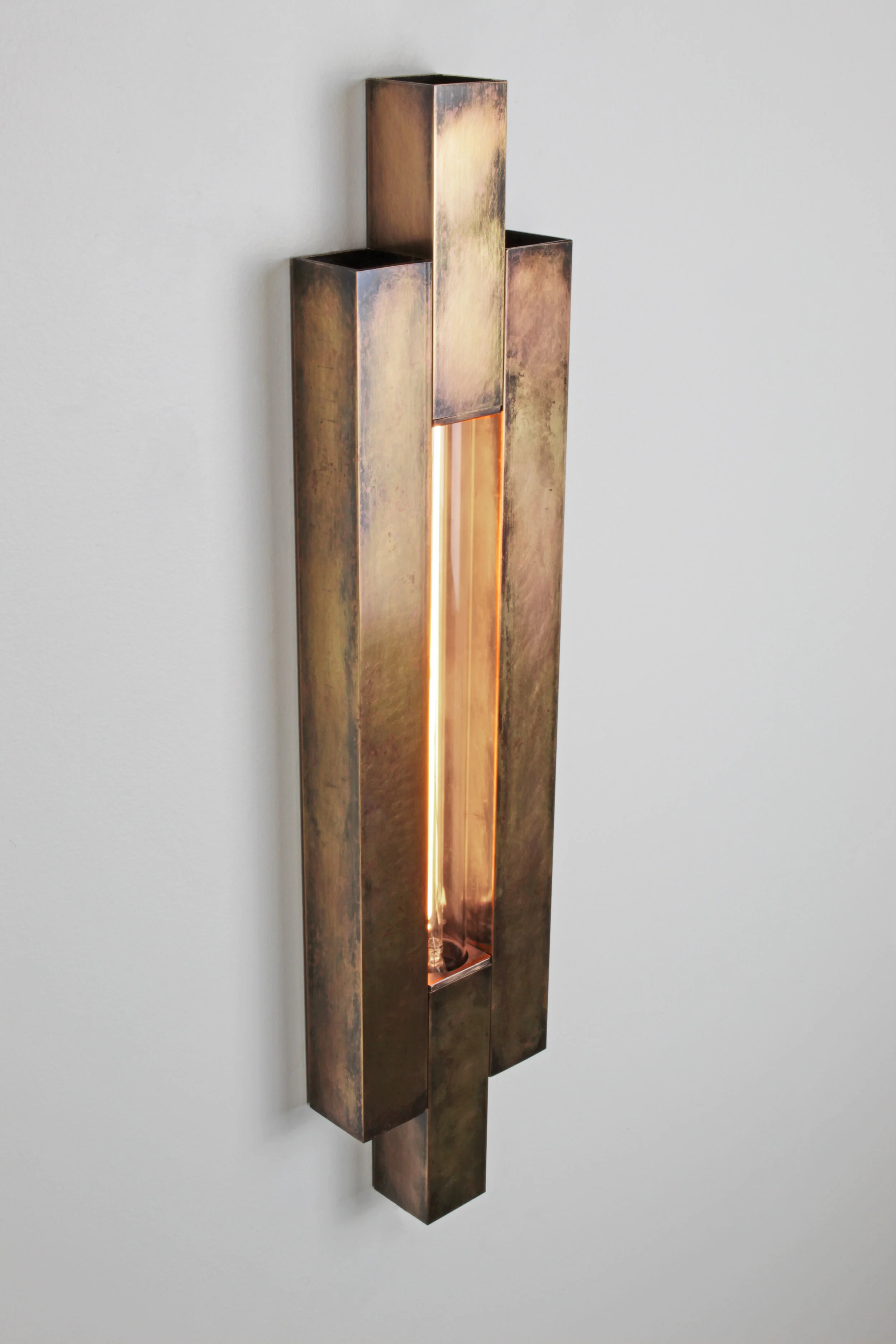 Shoji Aged Brass Wall Sconce with Collars