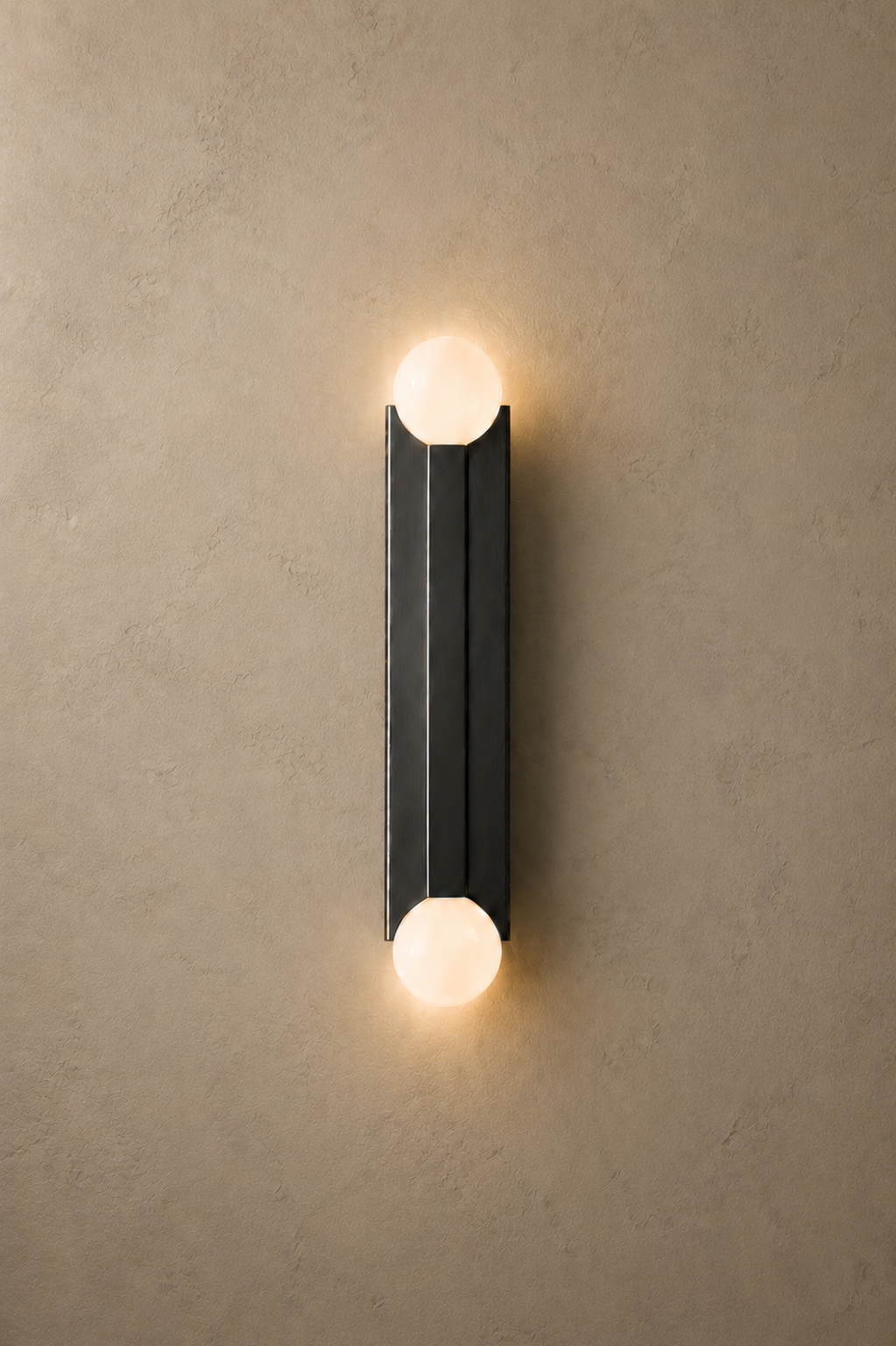 Daikon Studio Double Fisher XL Sconce on Grey Wall.png