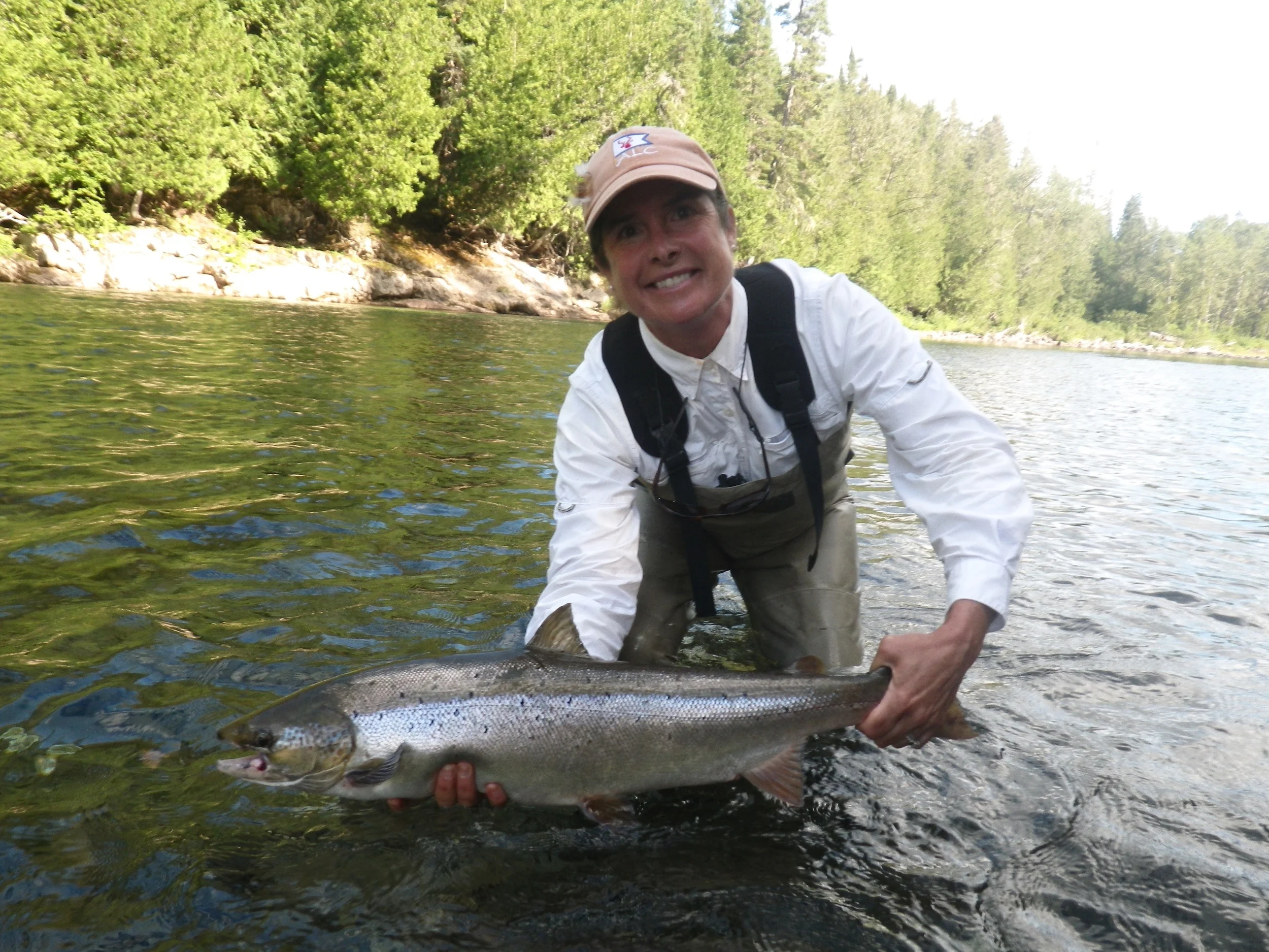 Heather Post with a fine salmon from the Bonaventure, Congratulations Heather!