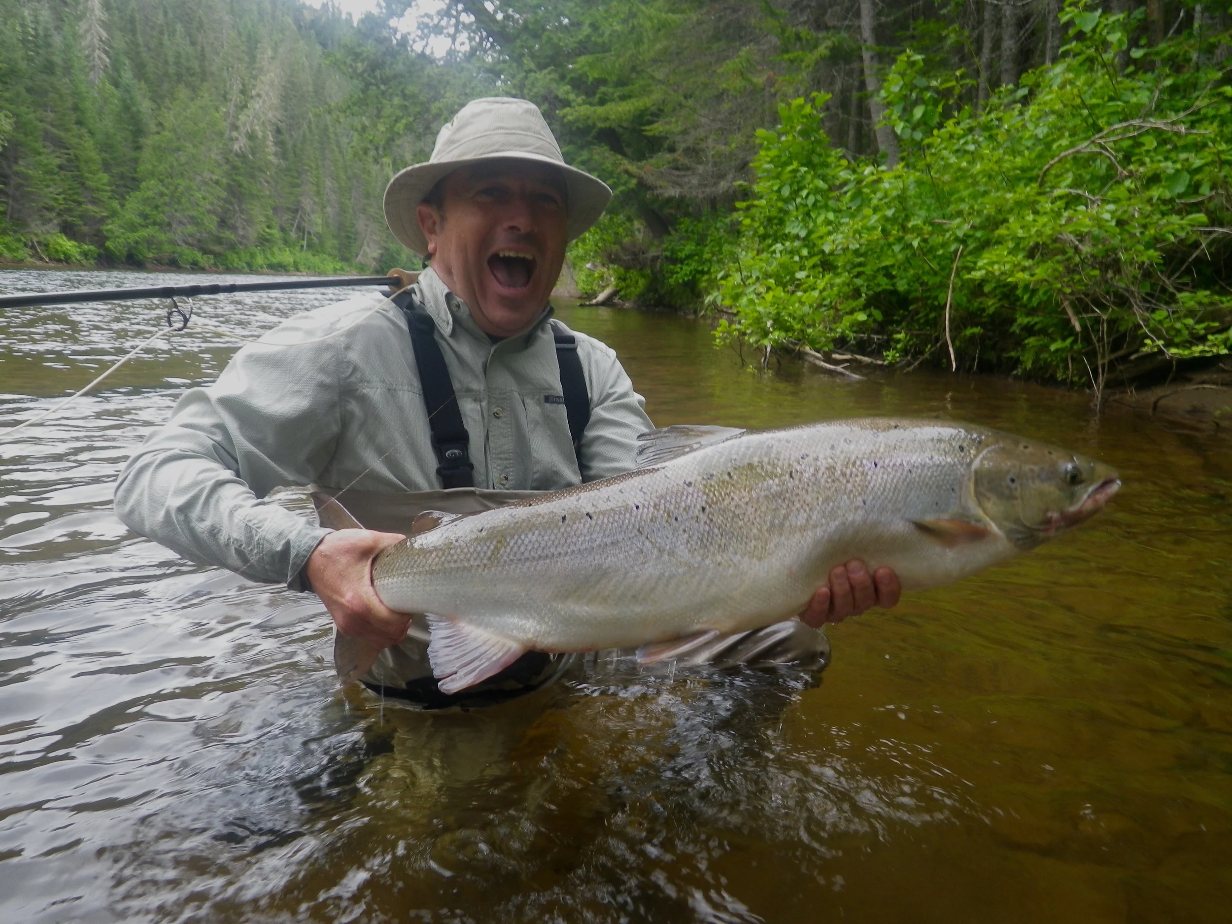A happy angler indeed! Claude Lachance landed this beauty on the Grand Cascapedia, Congratulations Claude! 