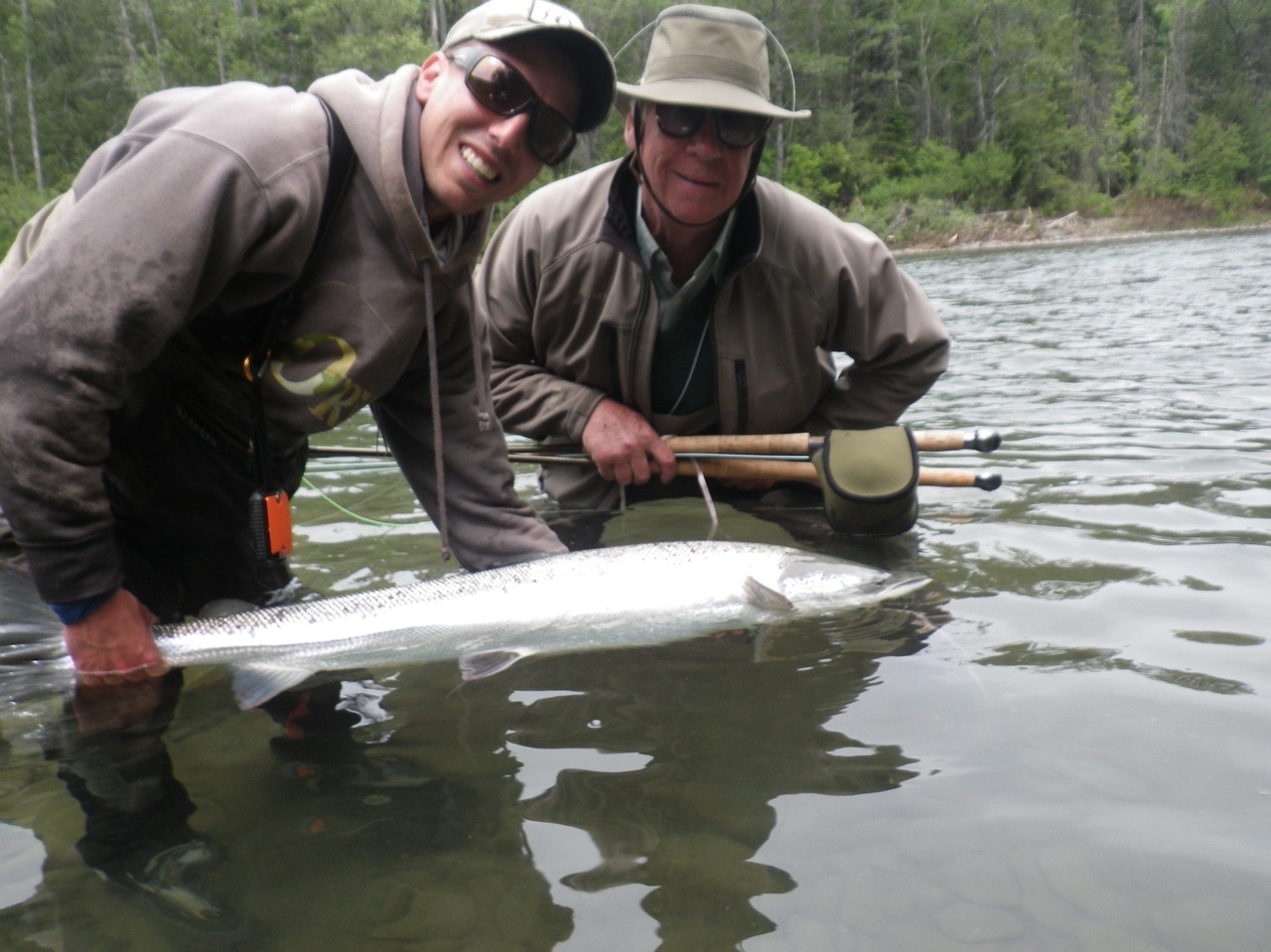 Tim Gray (right) and Salmon Lodge guide Charles Binnett with a nice on from the Grand, Congratulations Tim!