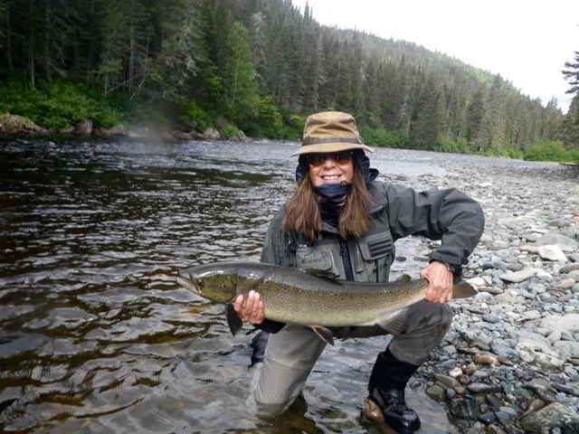 Florence Dhobb with her first from the Grand Cascapedia this year, she had two more that day!
