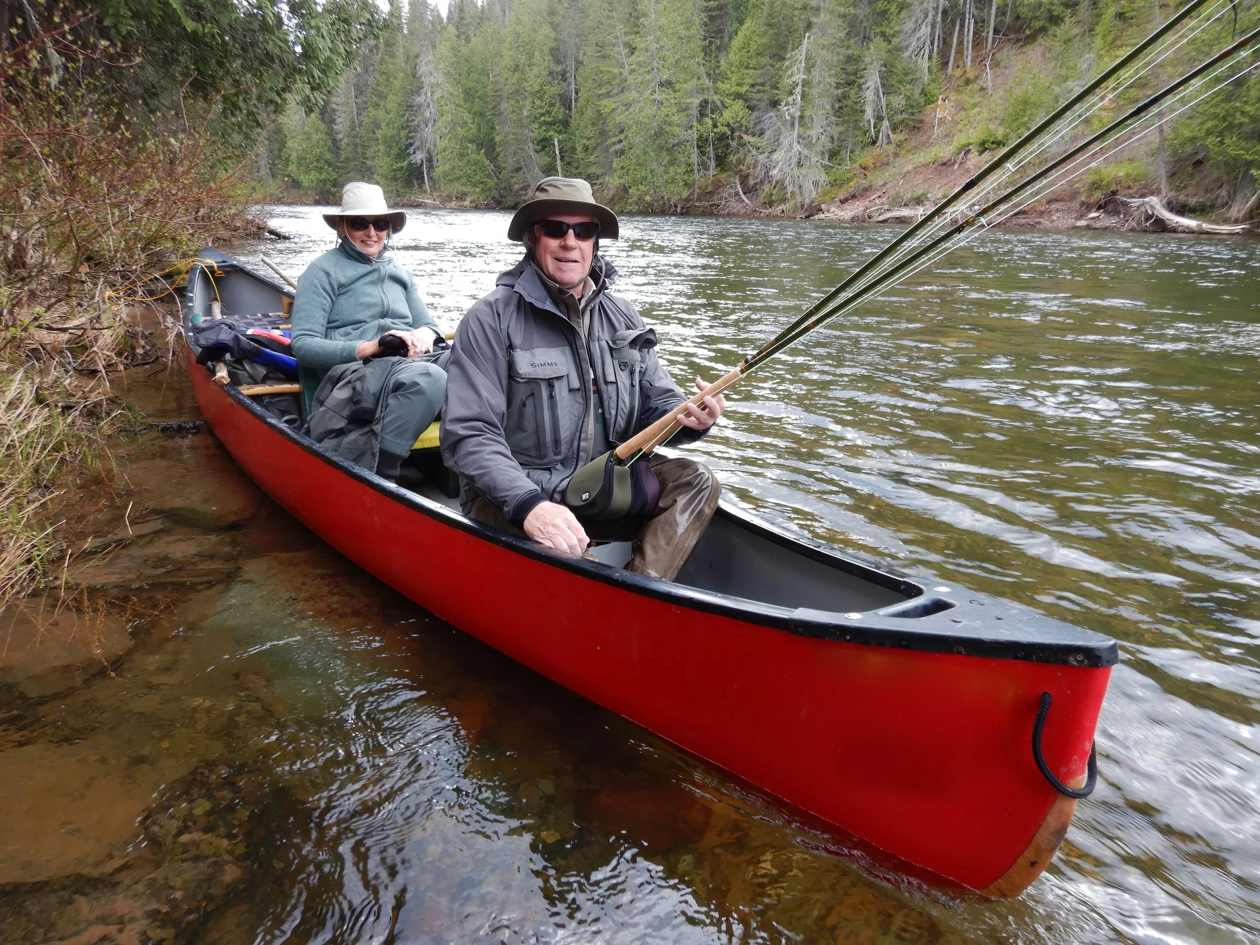 Tim and Jenny Gray have been coming to Salmon Lodge for many years, the first week of June is one of their favorite times. Ready for a float trip with Salmon Lodge guide JeanMarc Clermont.