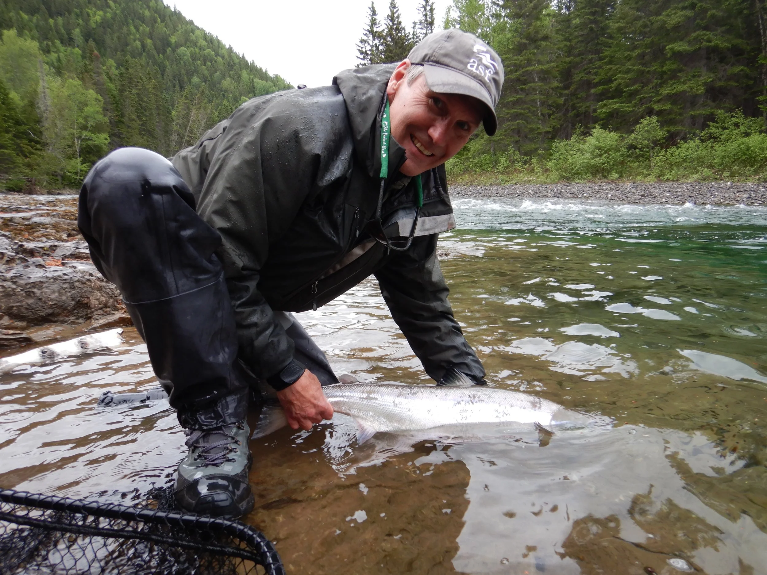 Salmon Lodge regular and ASF president Bill Taylor put one back on the Bonaventure,nice salmon Bill, well done.