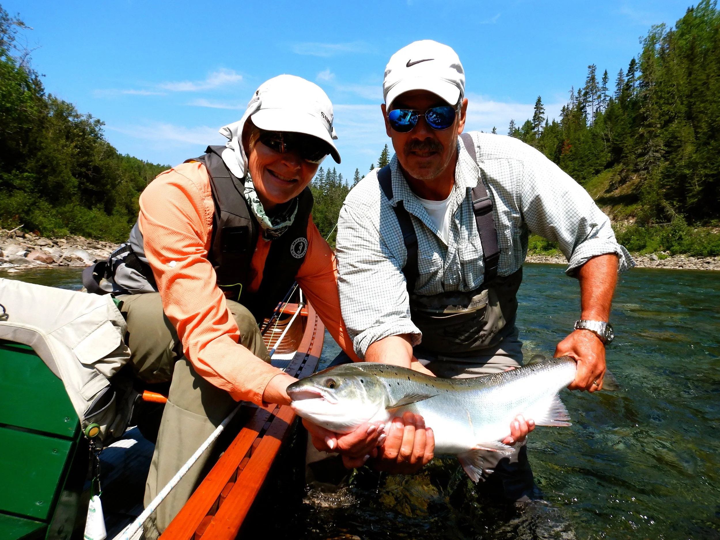 Salmon Lodge regular Steve Pelletier with his wife Jeannie on the Bonaventure, Nice one guys!