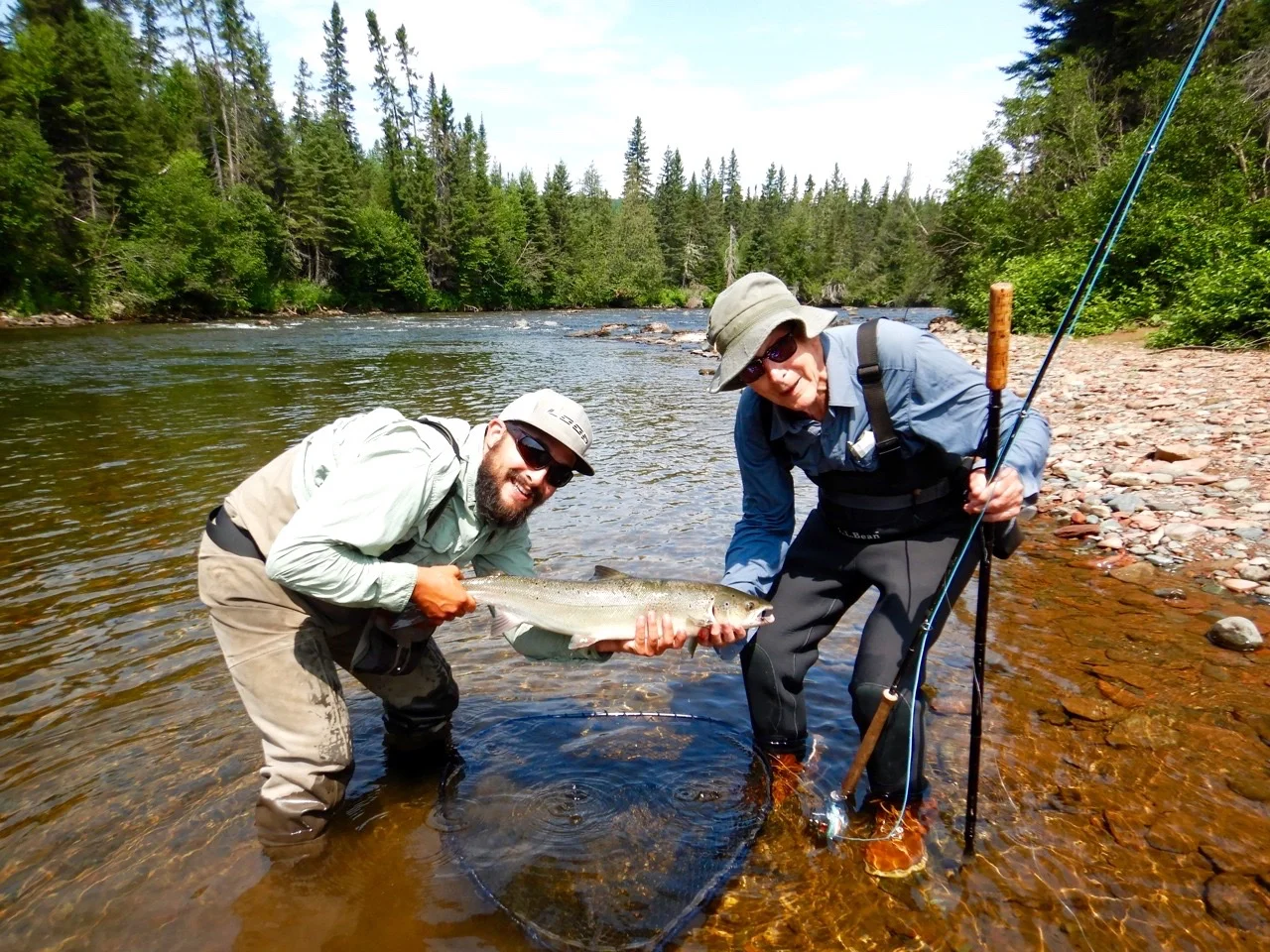 Luc Bruneau (right) with Salmon Lodge guide Alex Mallais , this was Luc's first catch of 2018, congratulations Luc!