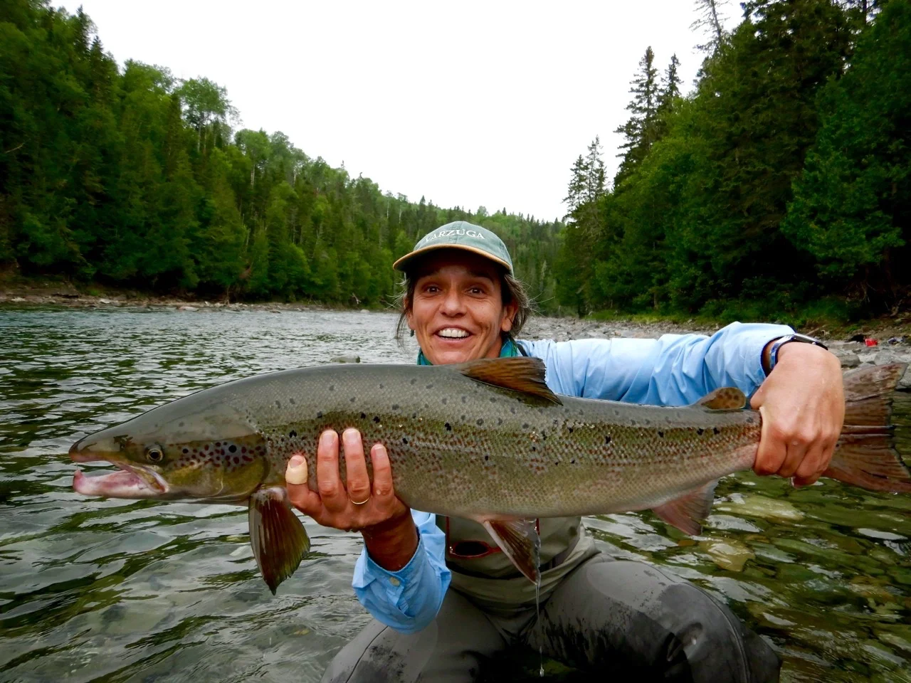 Barbara T'Kent with her first Atlantic salmon from this side of the Atlantic, well done!